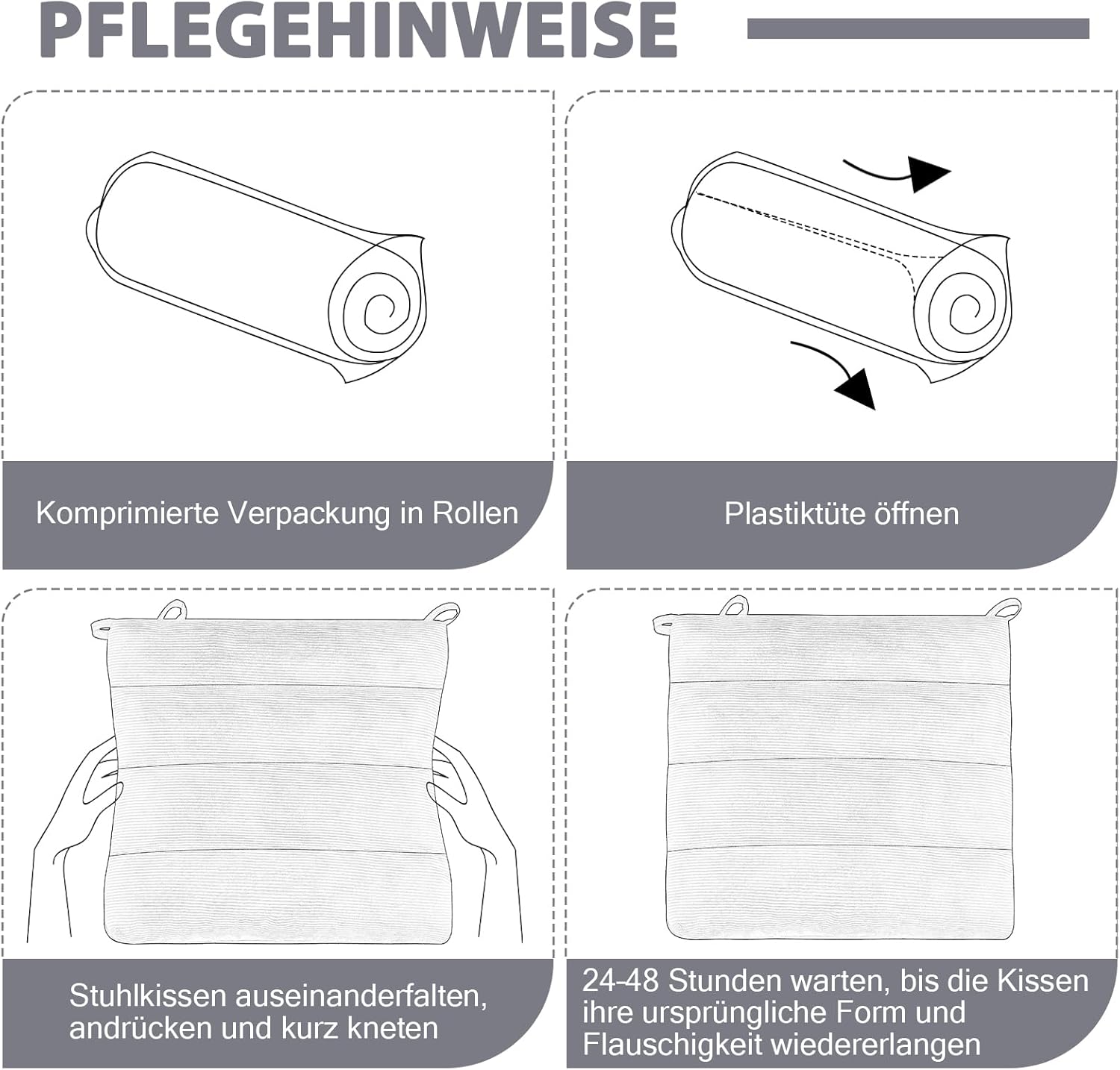 Dickes Sitzkissen-Set mit 2 Kordeln – Stuhlkissen mit rutschfester Unterseite und Bändern, Stuhlkissen für Esszimmerstuhl, Küchenstuhl und Büro, doppellagige Polsterung für Komfort – Bild 8