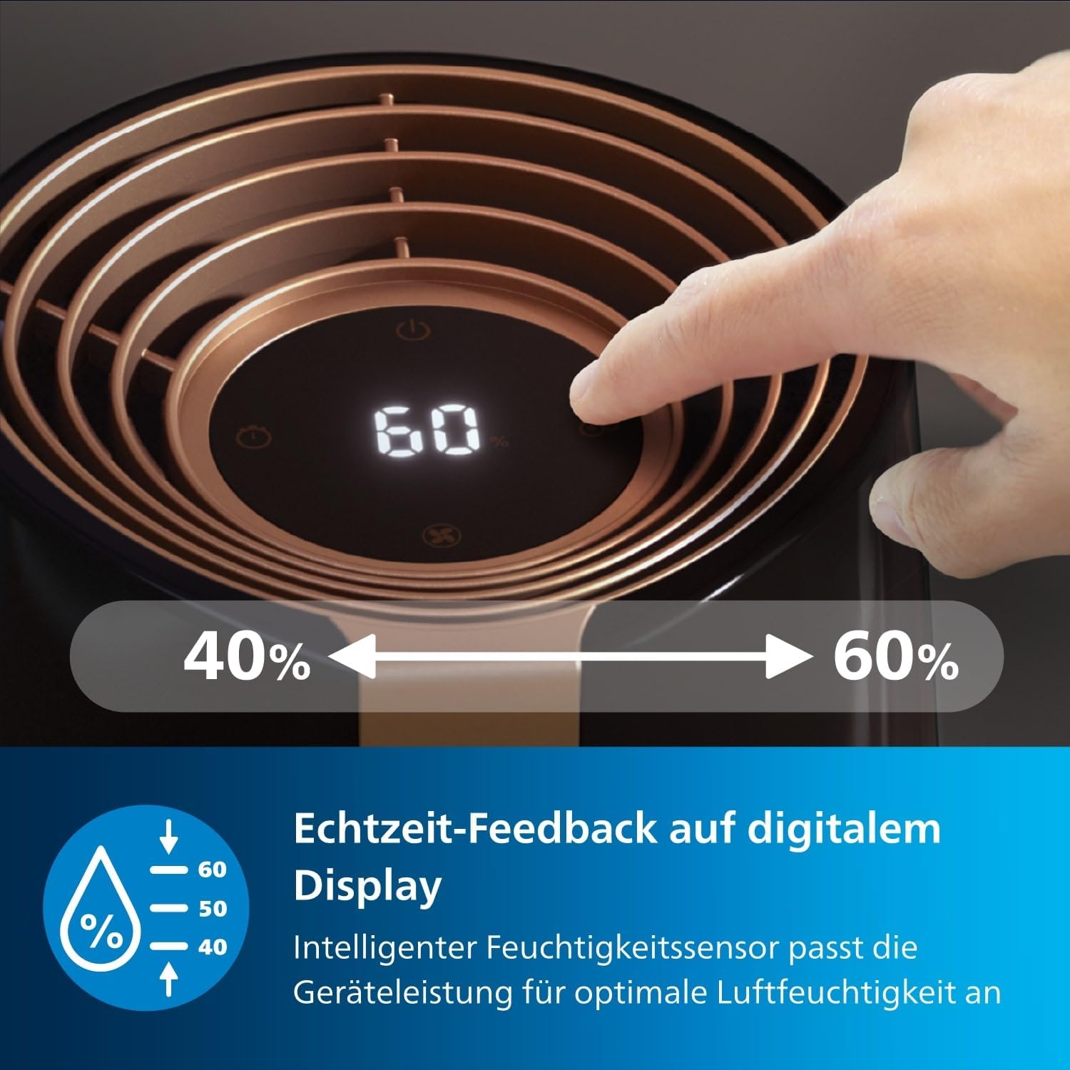 Philips 3000 Series HU3918/10 Luftbefeuchter, für bis zu 45 m², hygienische NanoCloud-Technologie, leiser Nachtmodus, Automatikmodus, 3 Liter Wassertank, schwarz – Bild 8
