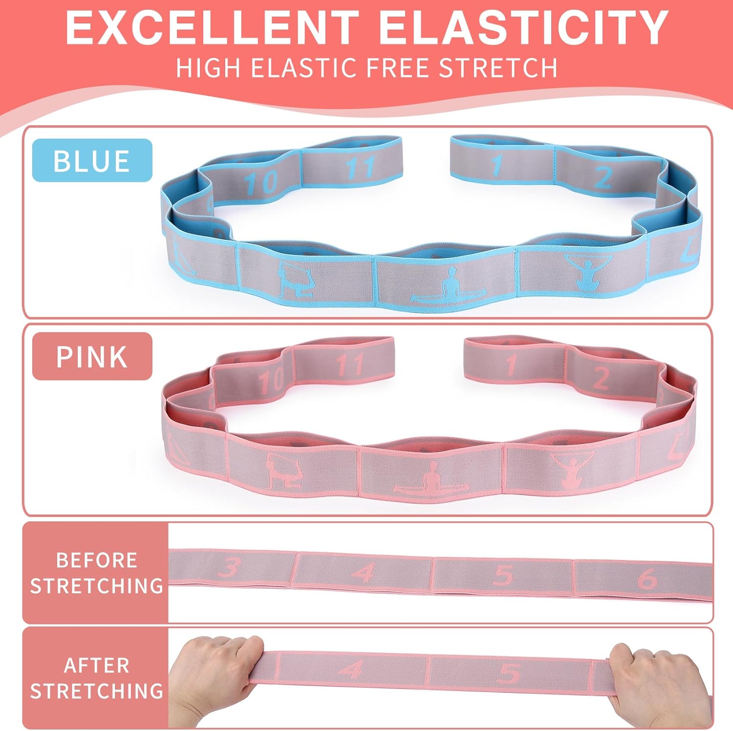 Elastischer Yoga-Stretchgurt mit Schlaufen, CEILIWEN Stretchgurte für Physiotherapie, Pilates-Stretchband, elastische Übungsbänder, Bein-Stretchgurt, Stretch-Widerstandsbänder für Übungen – Bild 5