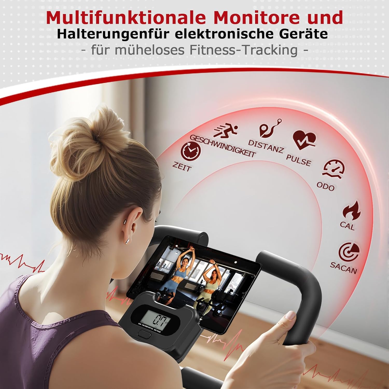 Heimtrainer Fahrrad Klappbar, VANNECT Hometrainer Fahrrad mit 16 Stufen Magnetwiderstand, Pulssensor, 160KG Belastbar, Verstellbarer Rückenlehne & Sitz, Fitnessbikes für Zuhause und Büro – Bild 6