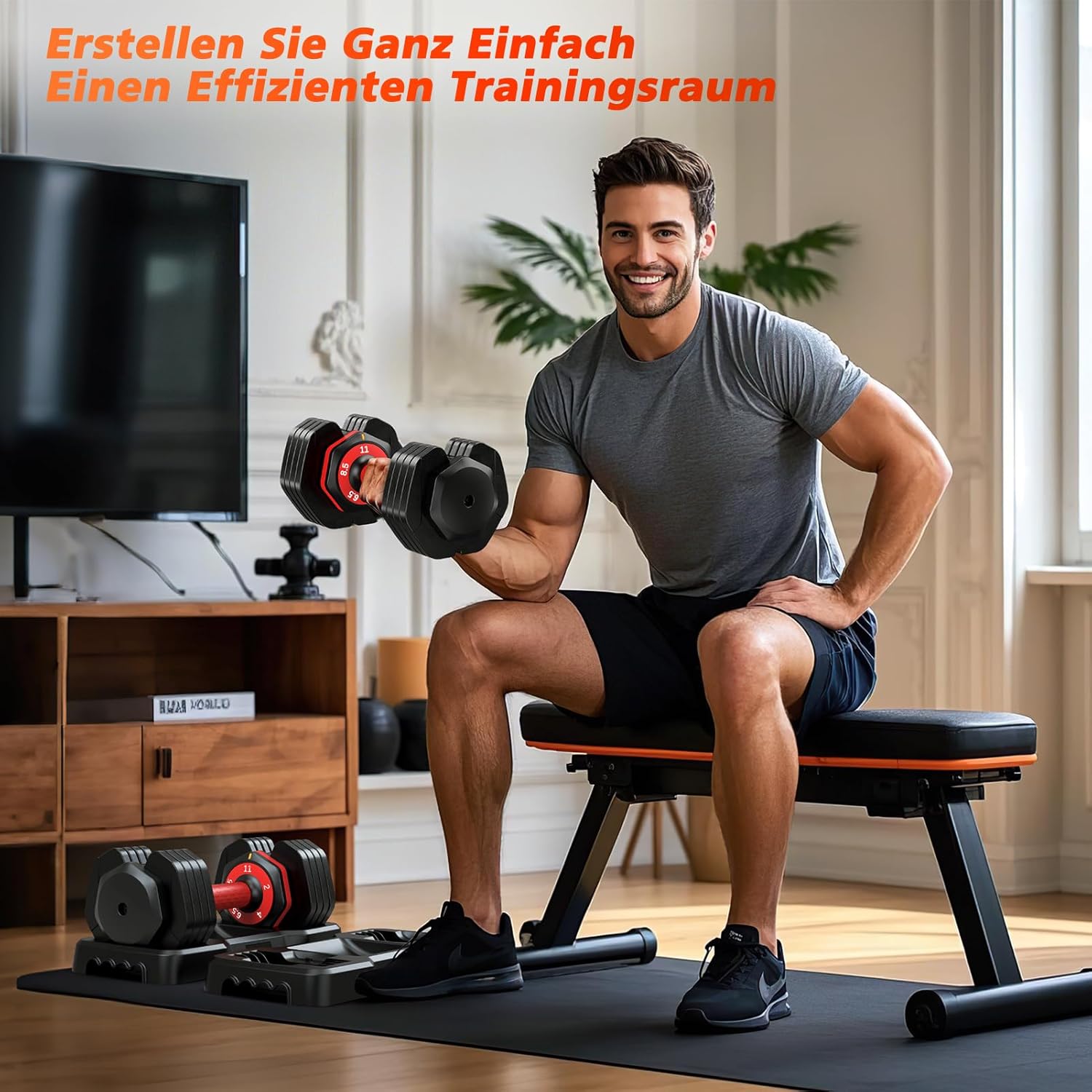 Rendpas verstellbares Hantelset | 5 & 10 Gewichtsstufen | 2–24,5 kg verstellbare Hanteln | Platzsparend für das Heim-Fitnessstudio – Bild 6