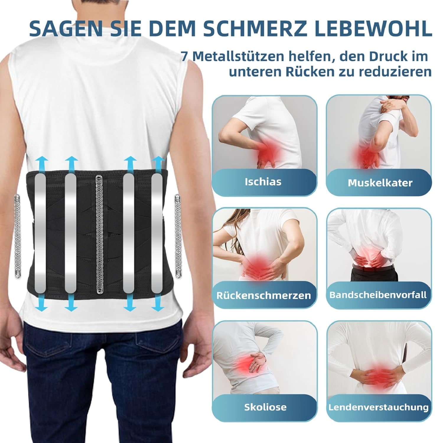 HONGJING Rotlichttherapie-Rückenmassagegürtel zur Schmerzlinderung im unteren Rückenbereich, Rückenstützgürtel mit Wärme und Massage bei Bandscheibenvorfall, Skoliose, Ischias (L) – Bild 5
