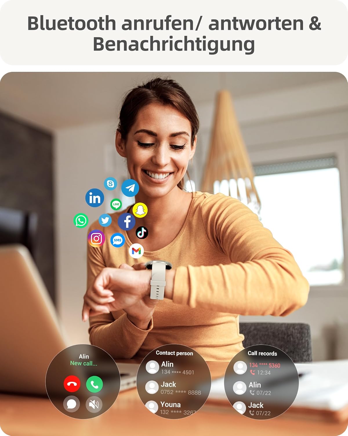 Parsonver Smartwatch für Damen und Herren mit Bluetooth-Anrufen, leichte Sportuhr rund mit über 100 Sportmodi, Schrittzähler, IP68 wasserdicht, Smartwatch mit Herzfrequenz-Schlafmonitor, Sternsilber, SPROD1 – Bild 3