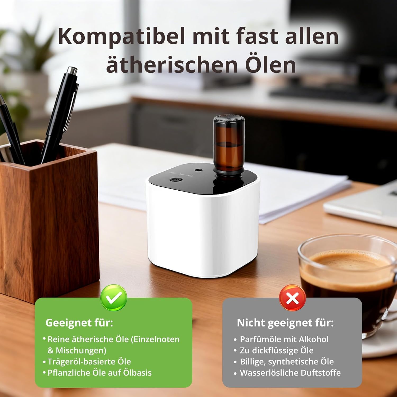 Kabelloser wasserloser Diffusor für ätherische Öle – Aromatherapie-Diffusor mit 10 ml weißem Teeöl und 3 Sprühmodi, leiser Ultraschall-Kaltluft, 2000-mAh-Akku und USB-C für Zuhause, Büro, Auto, Yoga (weiß) – Bild 4
