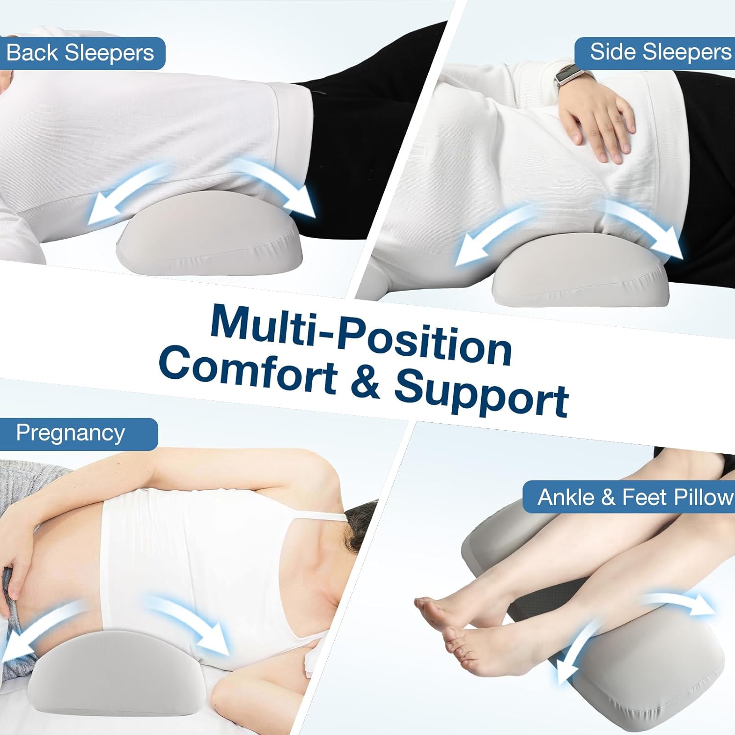 Cozary Orthopädisches Lendenkissen, 55 x 25 x 8 cm, ergonomischer Rücken mit Memory-Schaum, Rückenkissen zum Schlafen, Linderung von Schmerzen im unteren Rücken, Sofa, Bürostuhl, waschbarer Bezug, grau – Bild 4