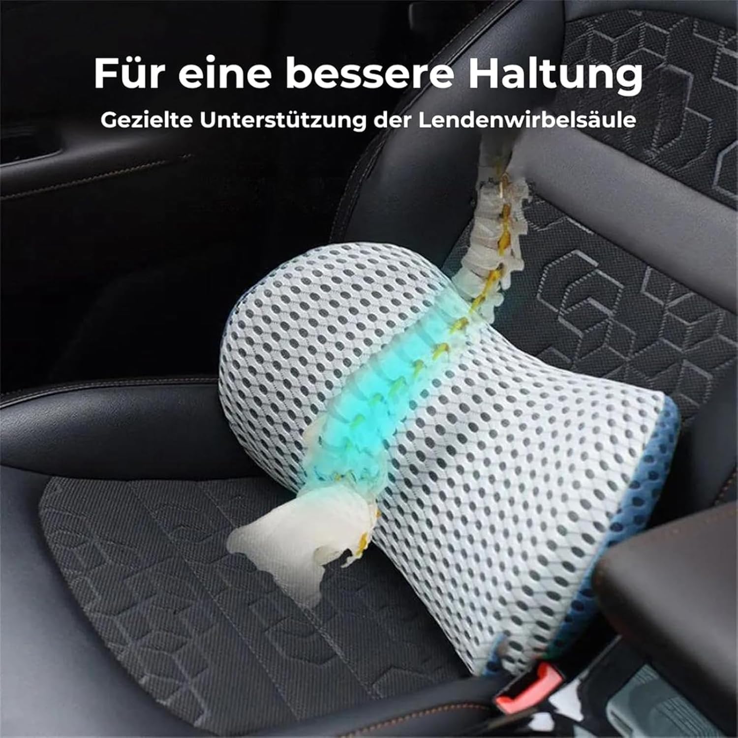 Lendenkissen Memory Foam Lendenkissen: Rückenstützkissen Ergonomisches Druckentlastungs-Rückenkissen Rückenpolster für Bett Stuhl Auto Bürostuhl (Blau) – Bild 6