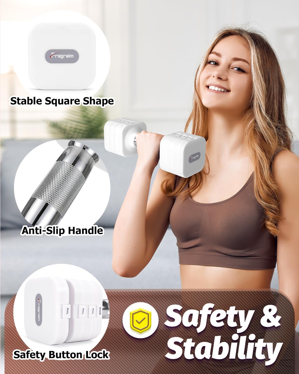 Fragraim 5 kg x 2 verstellbare Hanteln Set für Damen Herren Handgewichte Sets Hanteln verstellbar für Heim-Fitness-Training, Krafttrainingsgeräte – Bild 5