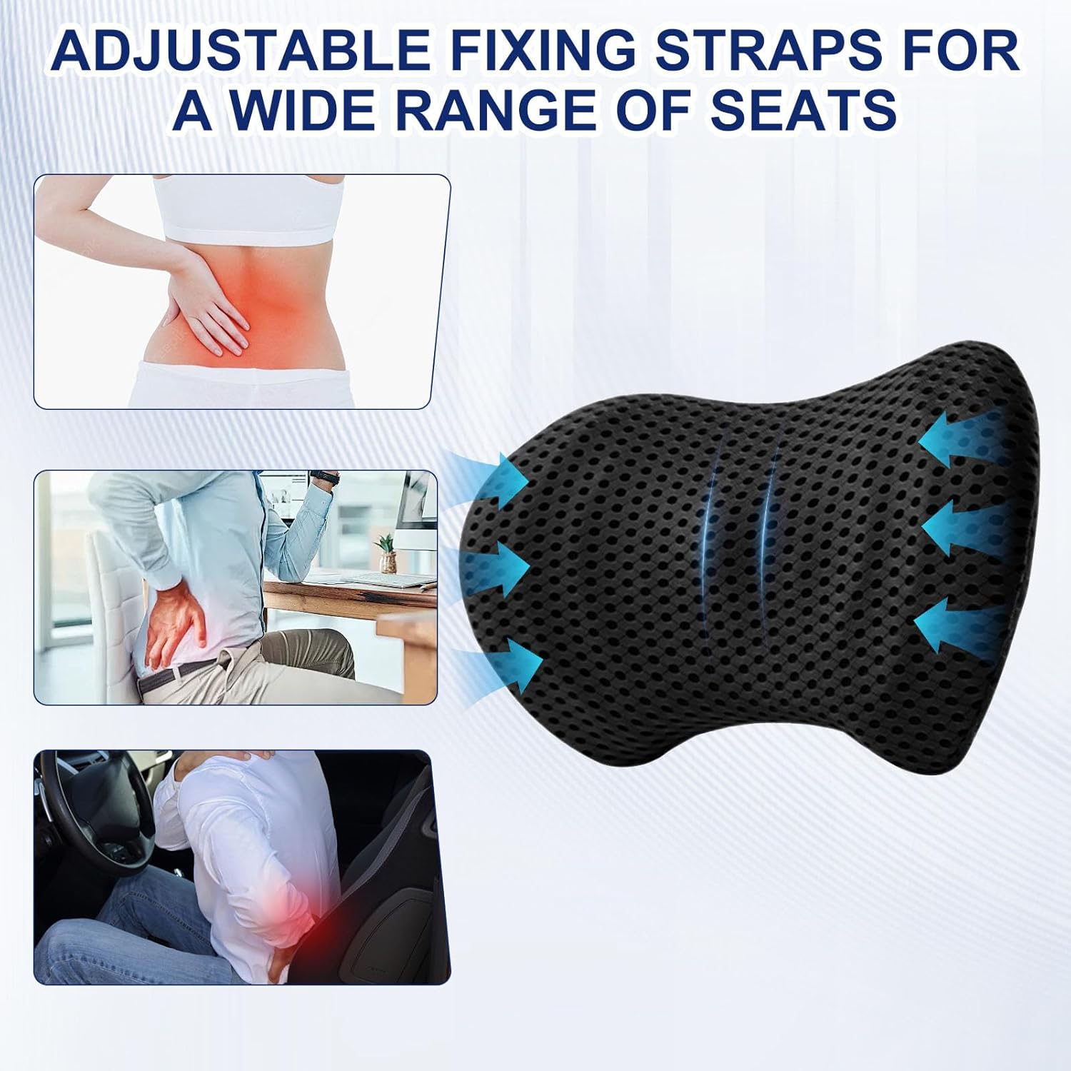 Raxfekro Lendenkissen Rückenkissen, Ergonomisches Memory Foam Lendenkissen, Rückenkissen zur Rückenstütze, Lendenstützkissen für Autositze und Bürostühle (Schwarz) – Bild 6