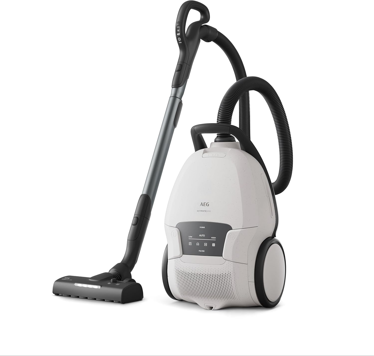 AEG Ultimate 8000 Staubsauger mit Beutel, Testsieger der Stiftung Warentest, hohe Saugleistung, Auto-Modus, alle Böden, 48 % recycelter Kunststoff, 3-in-1-Düse, HEPA-Filtration, 12 m, LED-Licht, AB81U1SW