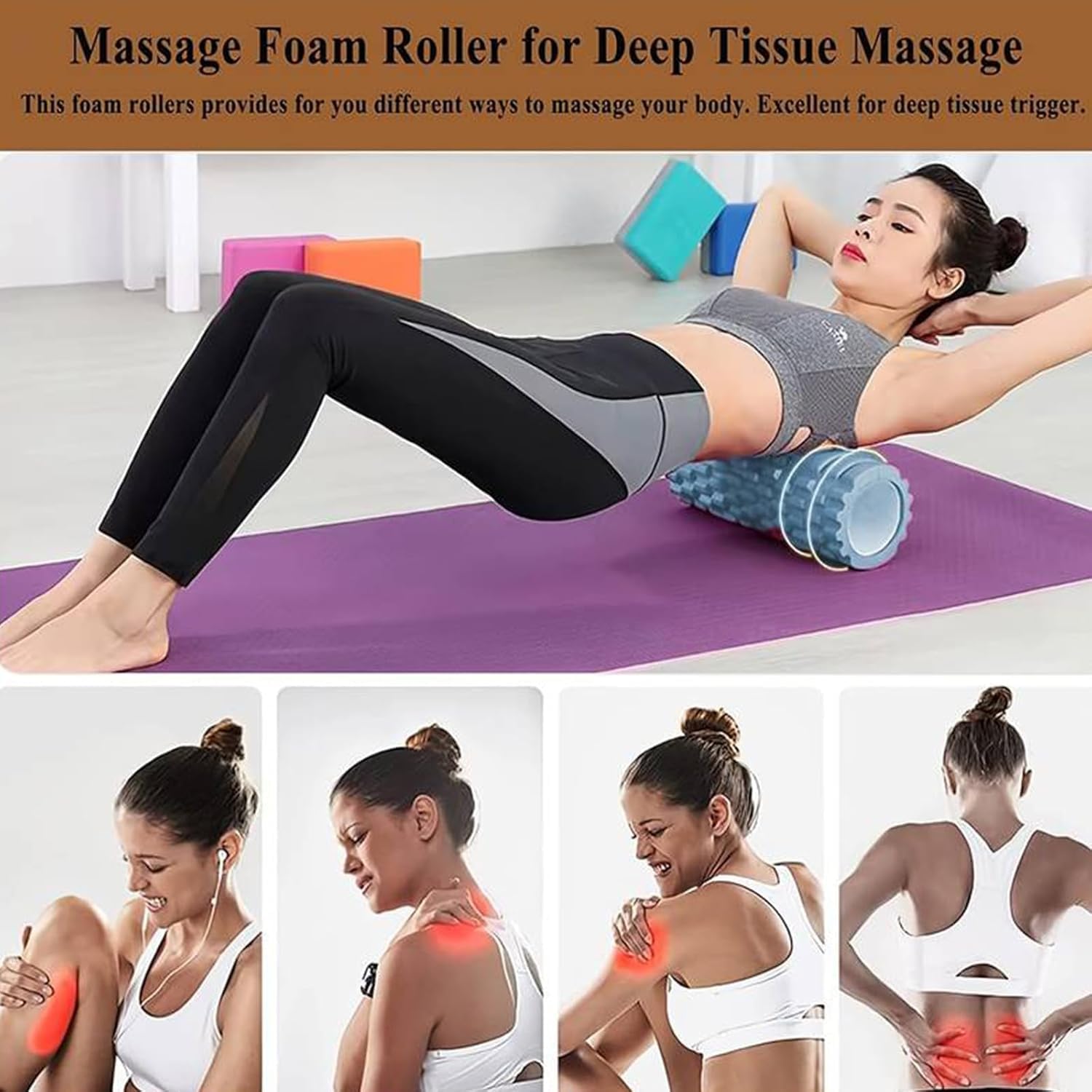 Senken Faszienrolle Wirbelsäule (30 x 10 cm), Schaumstoffrolle mit 3D-Texturmassage, Hartschaumrolle zur Selbstmassage, Muskelverspannung, Faszienrolle für Yoga, Sport, Fitness, Pilates – Bild 4