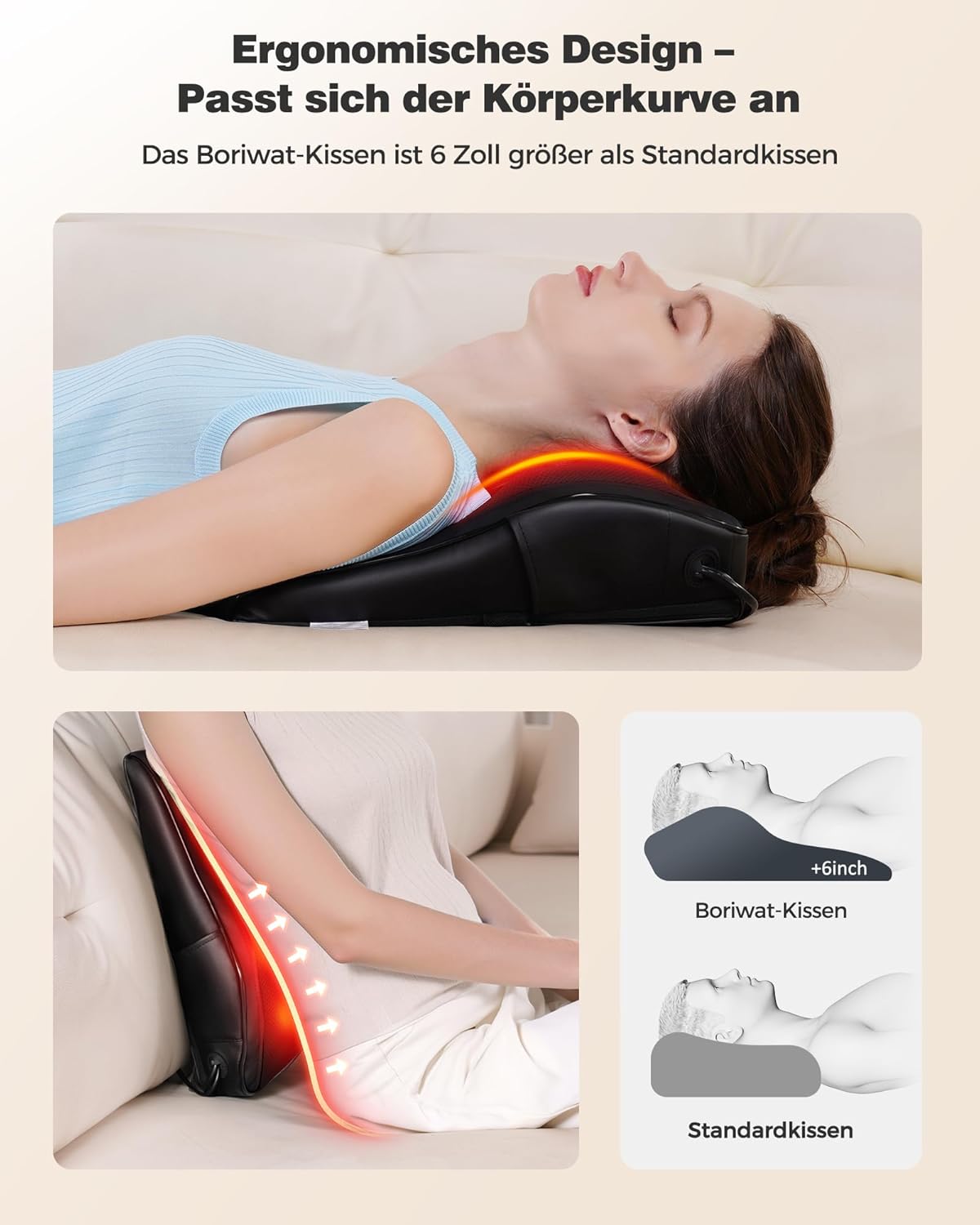 Boriwat Nackenmassagegerät mit Wärme, Shiatsu-Massagegerät 3D-Knet-Rückenmassagegerät, Massagekissen für Nacken, Schulter, Rückenschmerzen, Geschenke für Frauen, Männer, Papa, Mama – Bild 2