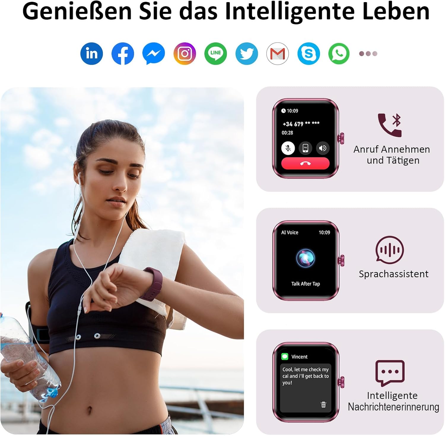 Blackview Smartwatch für Damen und Herren mit Telefonfunktion (Anrufe tätigen/empfangen)/Nachrichtenerinnerung, Sportuhr mit über 100 Sportmodi, Fitnessuhr, Herzfrequenz-Schlafmonitor, Schrittzähler, Smartwatch für Android iOS – Bild 4