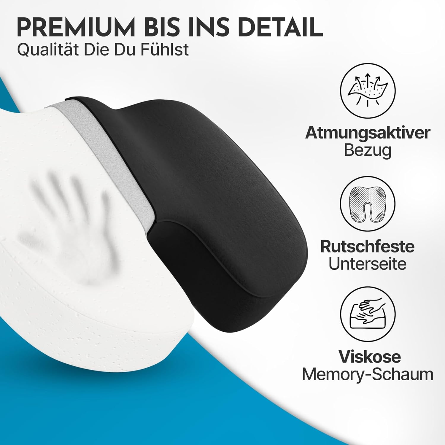 NEOLYMP Orthopädisches Sitzkissen – Memory Foam Kissen mit Steißbeinaussparung – Ergonomisches Design für Büro, Auto & Reisen – 3 Härtegrade für Sitzkomfort (Schwarz, Mittel, 60-100 kg) – Bild 4