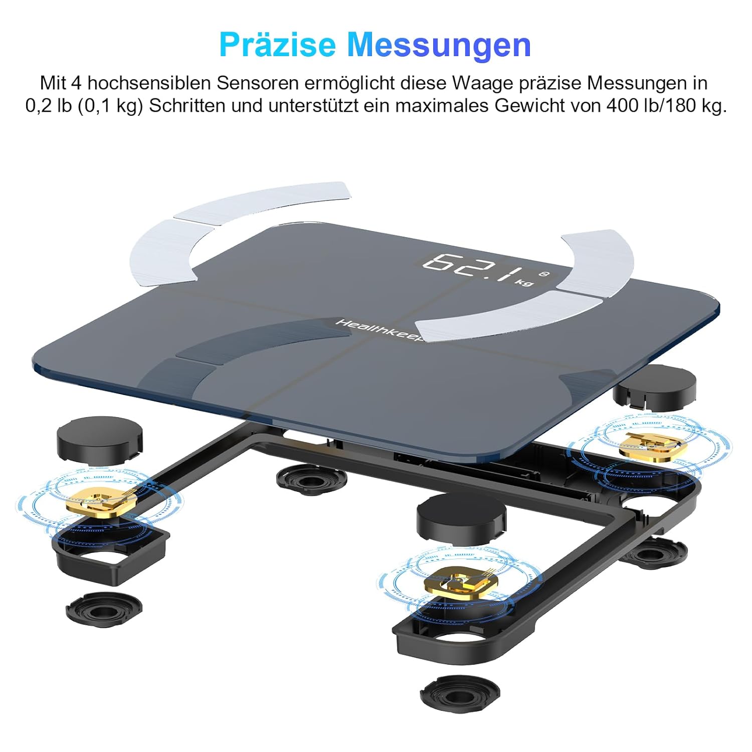 Renpho Körperfett-Personenwaage, Bluetooth-Personenwaage mit App, intelligente digitale Waage für Körperfett, BMI, Gewicht, Muskelmasse, Wasser, Protein, Skelettmuskel, Knochengewicht und BMR, Schwarz – Bild 3