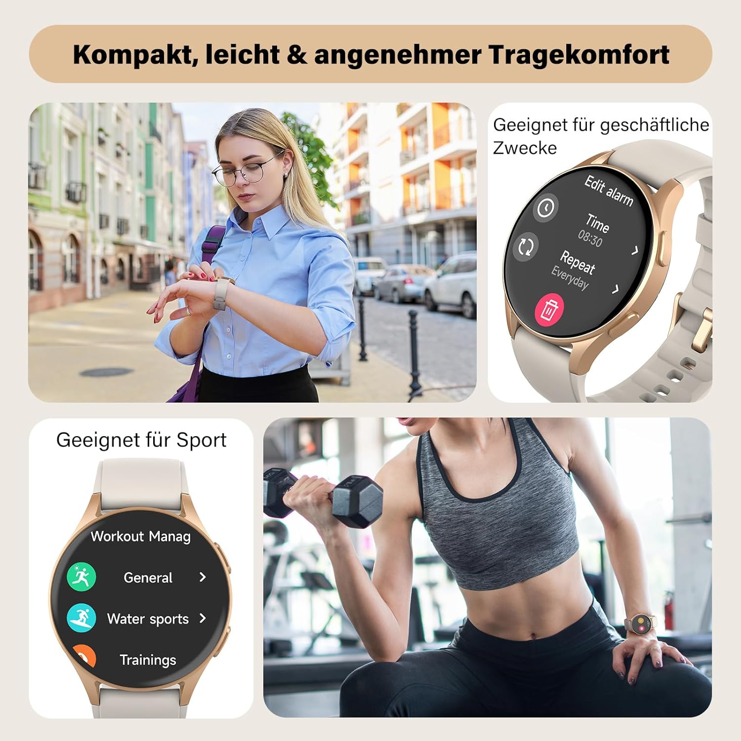 Smartwatch Damen Gold mit Telefonfunktion, 1,32" AMOLED Display Elegant, Fitness Uhr mit Alexa & GPS, SpO2/Puls/Zyklustracking, 5ATM Wasserdicht, Schrittzähler Uhr für Android iOS – Bild 7