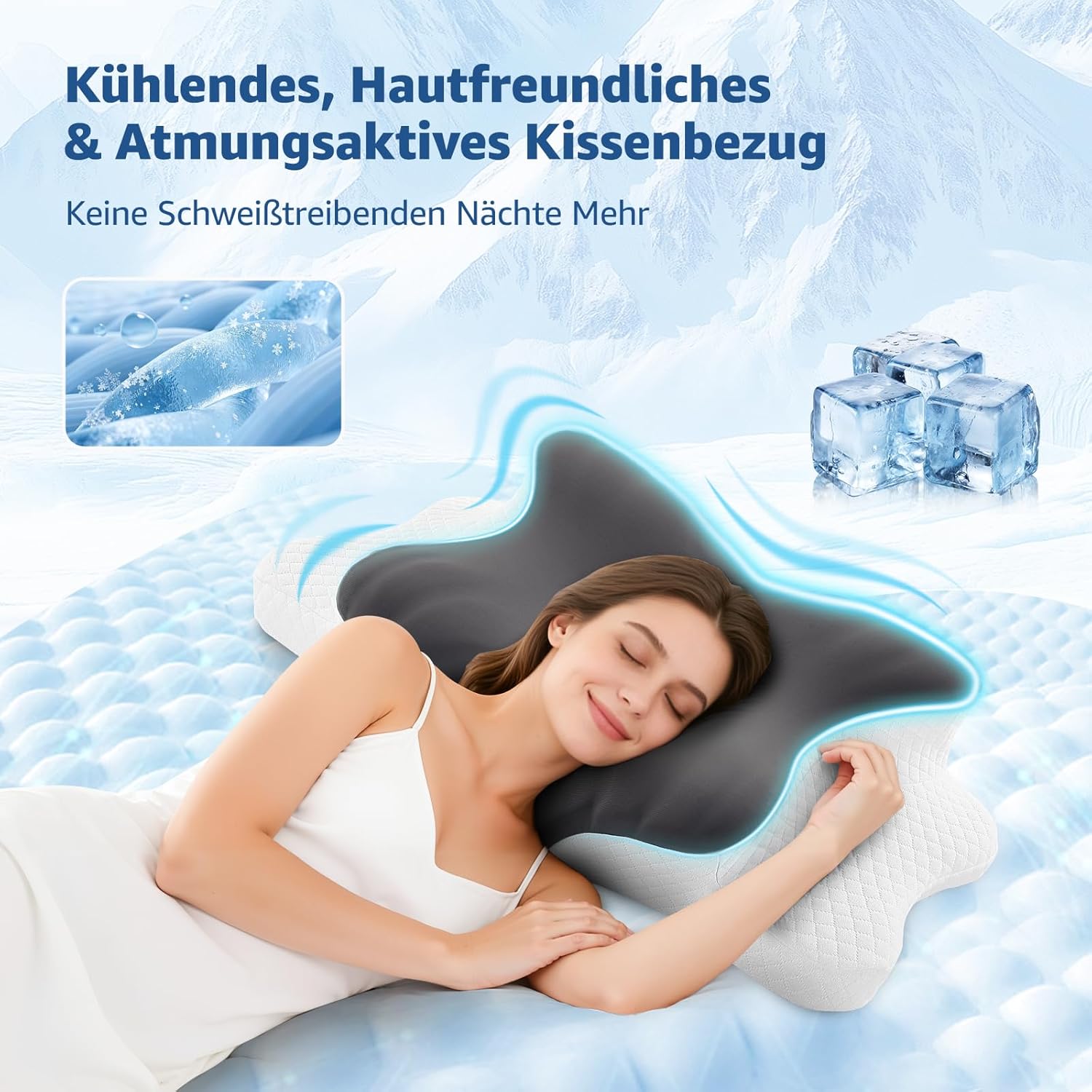BRO Upgrade Ergonomisches orthopädisches Memory-Schaum-Kissen – Nackenstützkissen mit atmungsaktivem, abnehmbarem Kissenbezug für Seiten-, Rücken- und Bauchschläfer, Grau – Bild 5