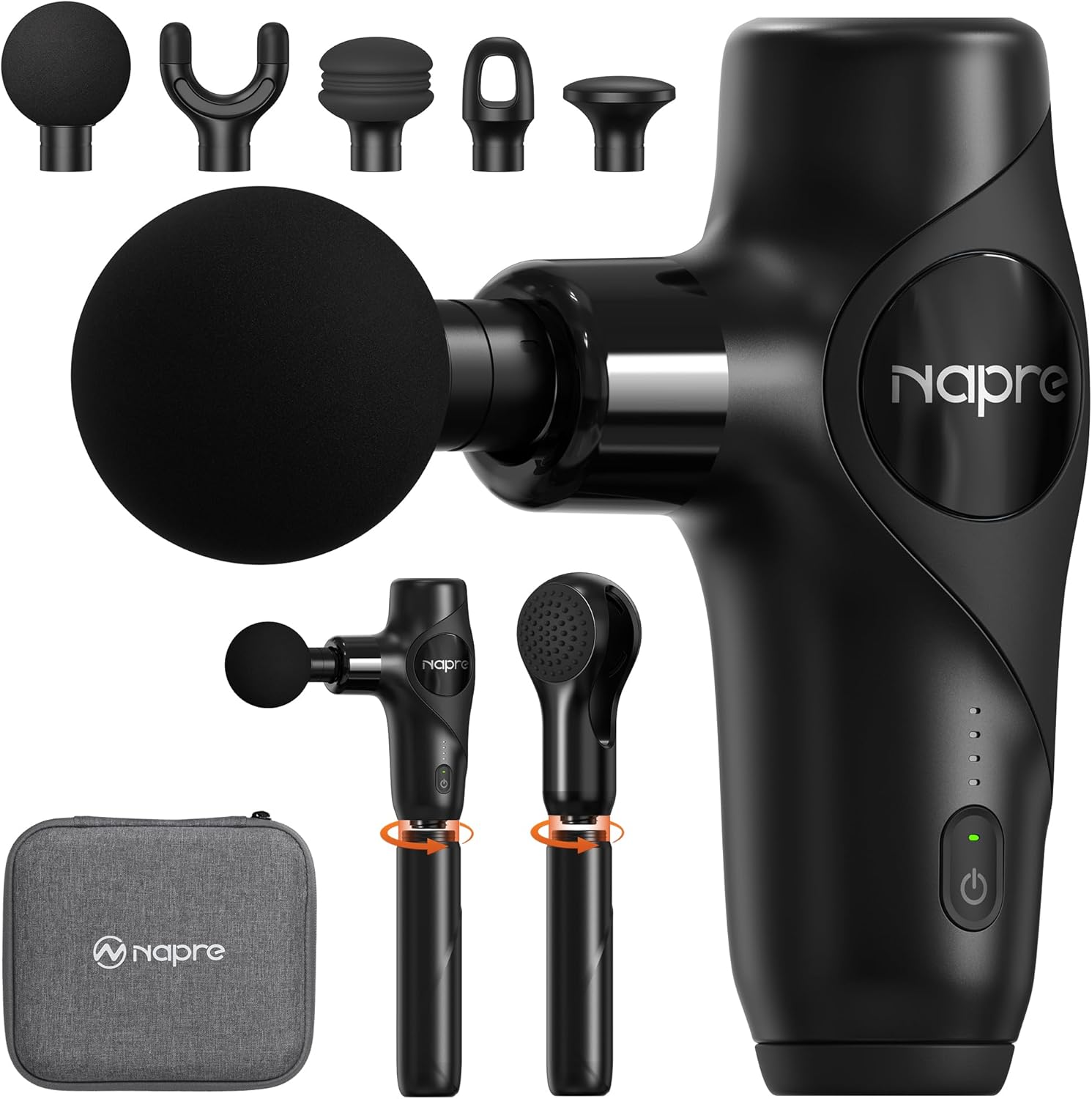 Massagepistole,NAPRE 3-in-1 Mini Massage Gun Massage Pistole mit Abnehmbar Verlängerung,Muskel Percussion Massagegerät für Rücken Nacken Körper,Ultra-Leise & Klein,5 Köpfe & Koffer
