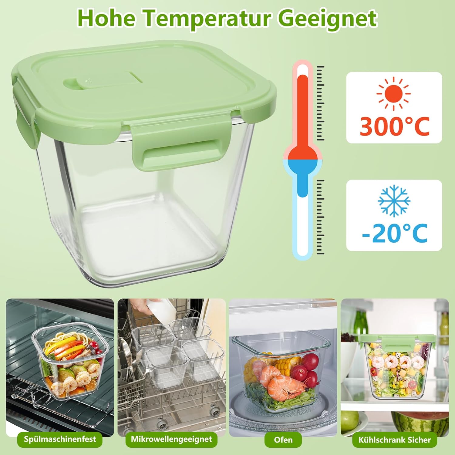 850 ml Meal-Prep-Gläser, Glasbehälter mit Deckel, luftdicht und stapelbar, Set mit 4 Vorratsgläsern, Salatschüssel, Suppe, Lebensmittelbehälter für Büro, Picknick, spülmaschinenfest und mikrowellengeeignet – Bild 4