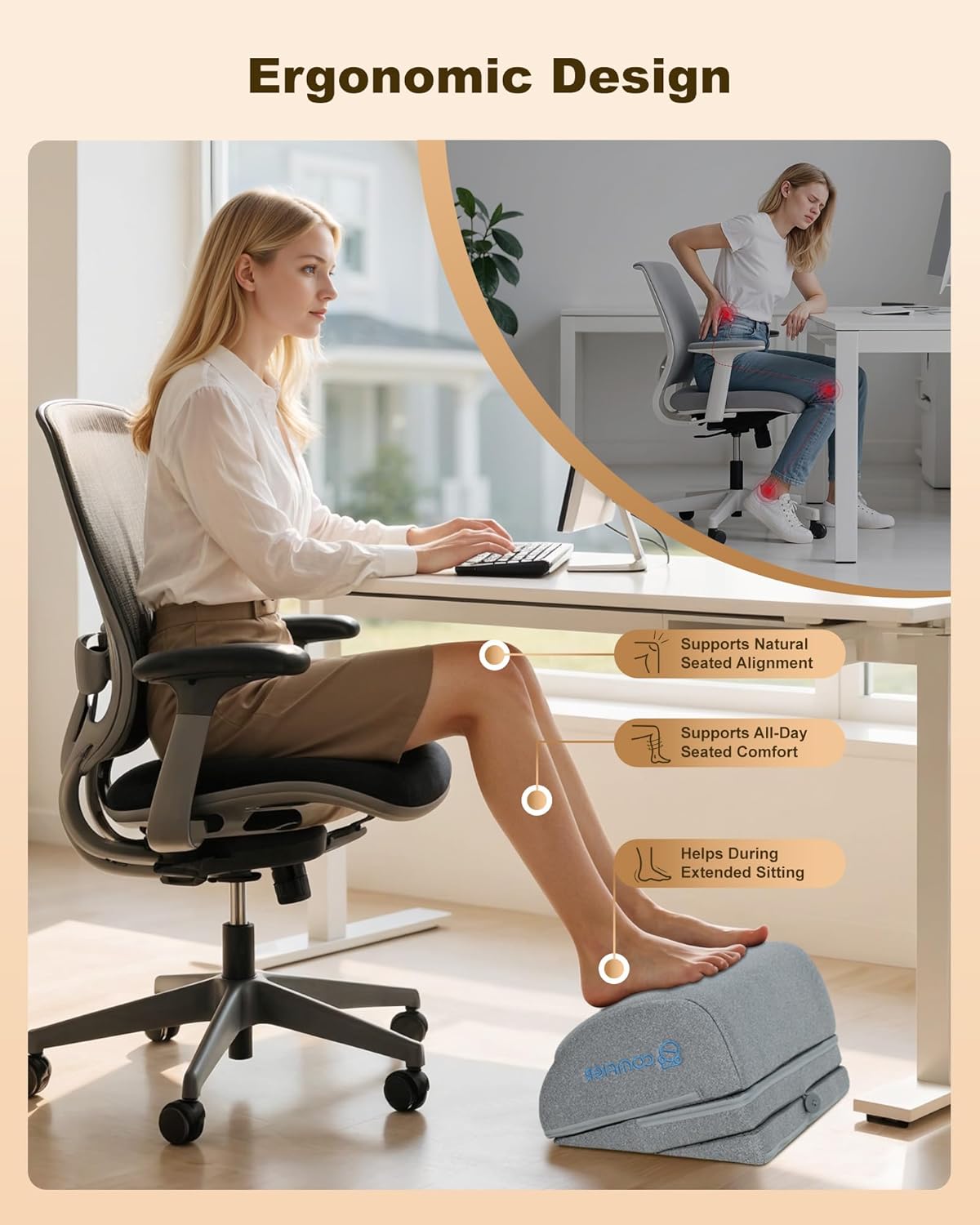 COMFIER Fußstützen-Schreibtisch mit Heizung und Vibration, verstellbarer Fußwärmer in 3 Höhen, ergonomische Wärme- und Massagefunktion für Büro, Gaming-Stuhl und Heimbüro – Bild 3