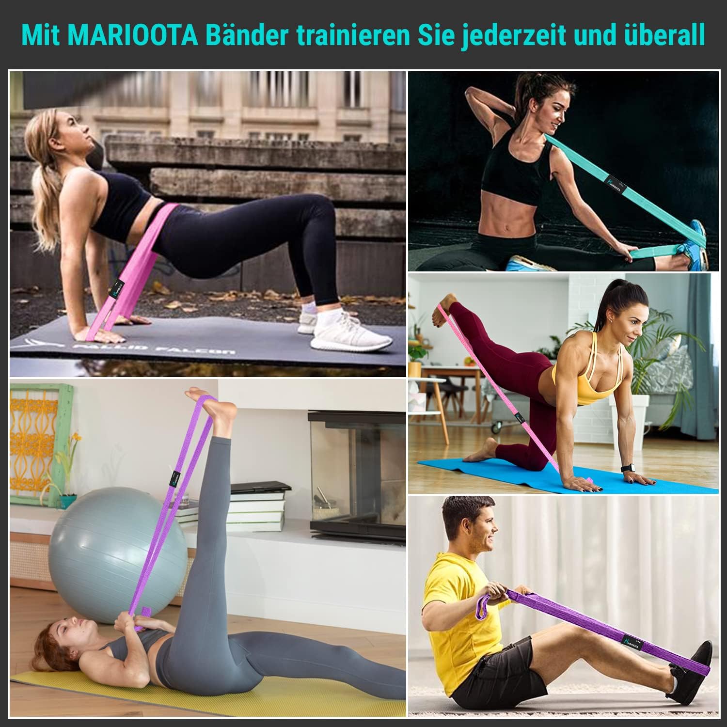 3er-Set Widerstandsbänder aus Stoff – rutschfest, hautfreundlich & dehnbar – Widerstandsbänder für Muskelaufbau, Yoga, Pilates & Ganzkörpertraining – waschbar, langlebig & inklusive Tragetasche – Bild 3