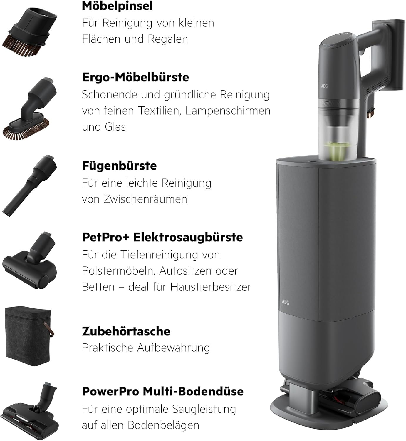 AEG Ultimate 8000 Akku-Staubsauger mit Saugstation von Stiftung Warentest mit GUT (2,5), Auto-Modus, 5-Stufen-Filtration, für Hartboden, Teppich, 25 V Akku wechselbar, 400 ml, Dunkelgrau, AP83AB25DG – Bild 2