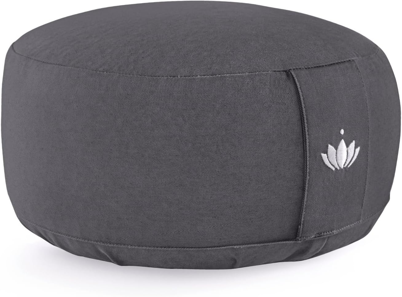 Lotuscrafts Meditationskissen mit 15 cm Sitzhöhe, bestickt, Yogakissen mit Dinkelfüllung, rundes Yogakissen, rundes Bodenkissen, Meditationskissen, Bezug waschbar, GOTS zertifiziert