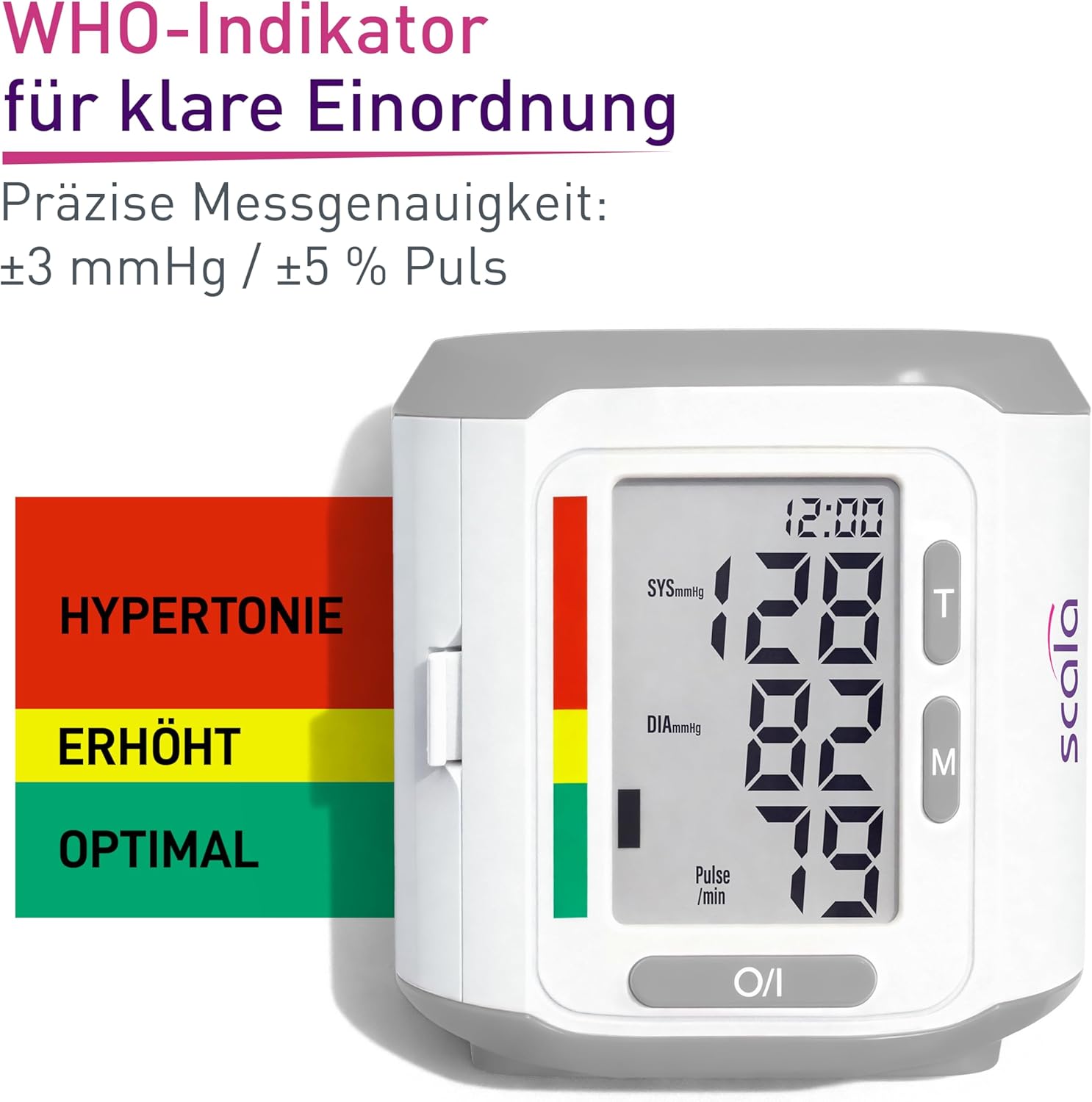 scala SC 6400 Silver Handgelenk-Blutdruckmessgerät – Präzises Blutdruckmessgerät mit WHO-Anzeige & 85 Speicherplätzen – Fuzzy-Logic-Technologie – inklusive Box & Batterien – Manschette 13,5–19,5 cm – Bild 3