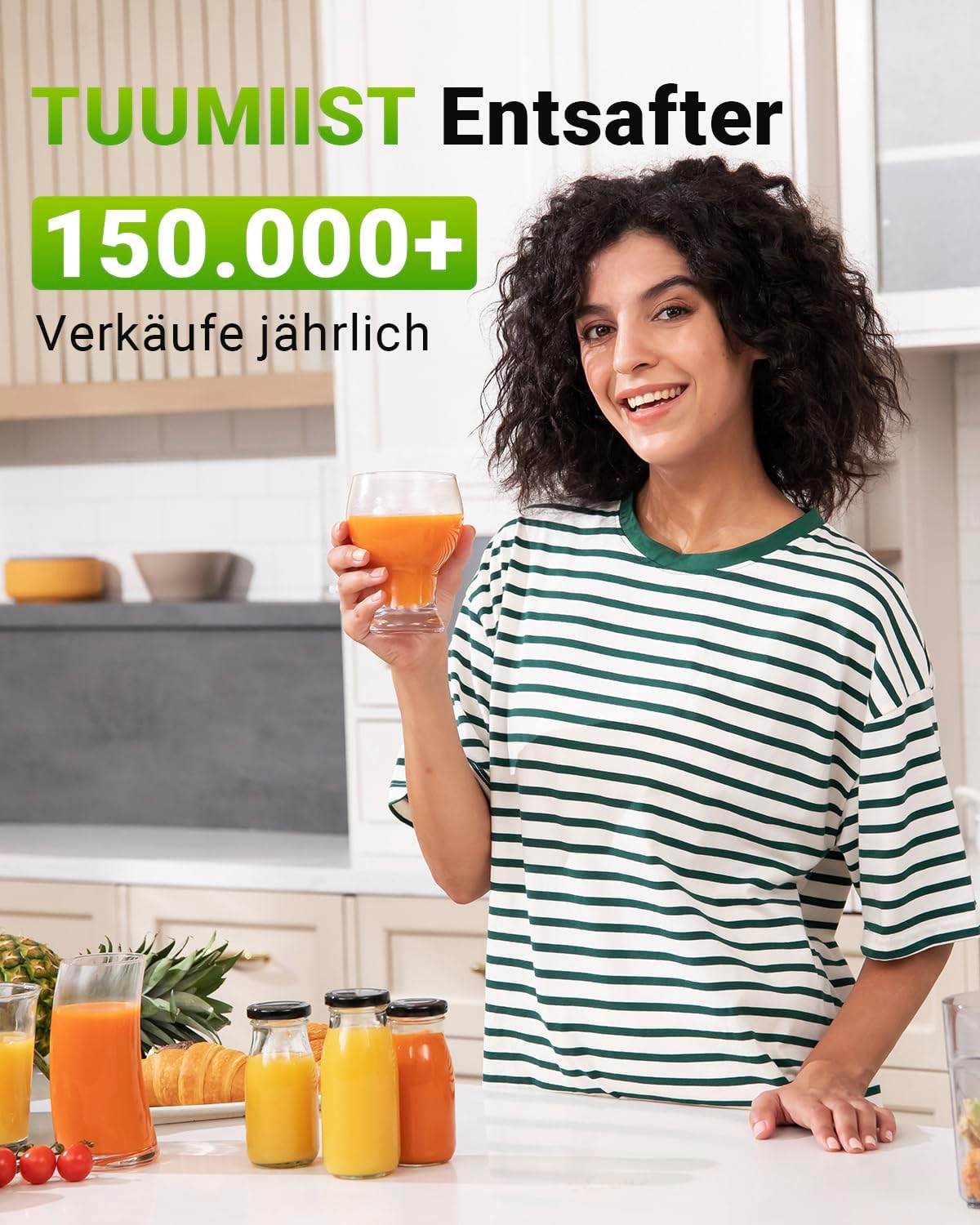 TUUMIIST Slow Juicer mit 150 mm extra großem Einfüllschacht, Entsafter Gemüse und Obst, Testsieger, anwendbarer Entsafter für ganzes Obst und Gemüse, BPA-frei, glänzendes Schwarz – Bild 2