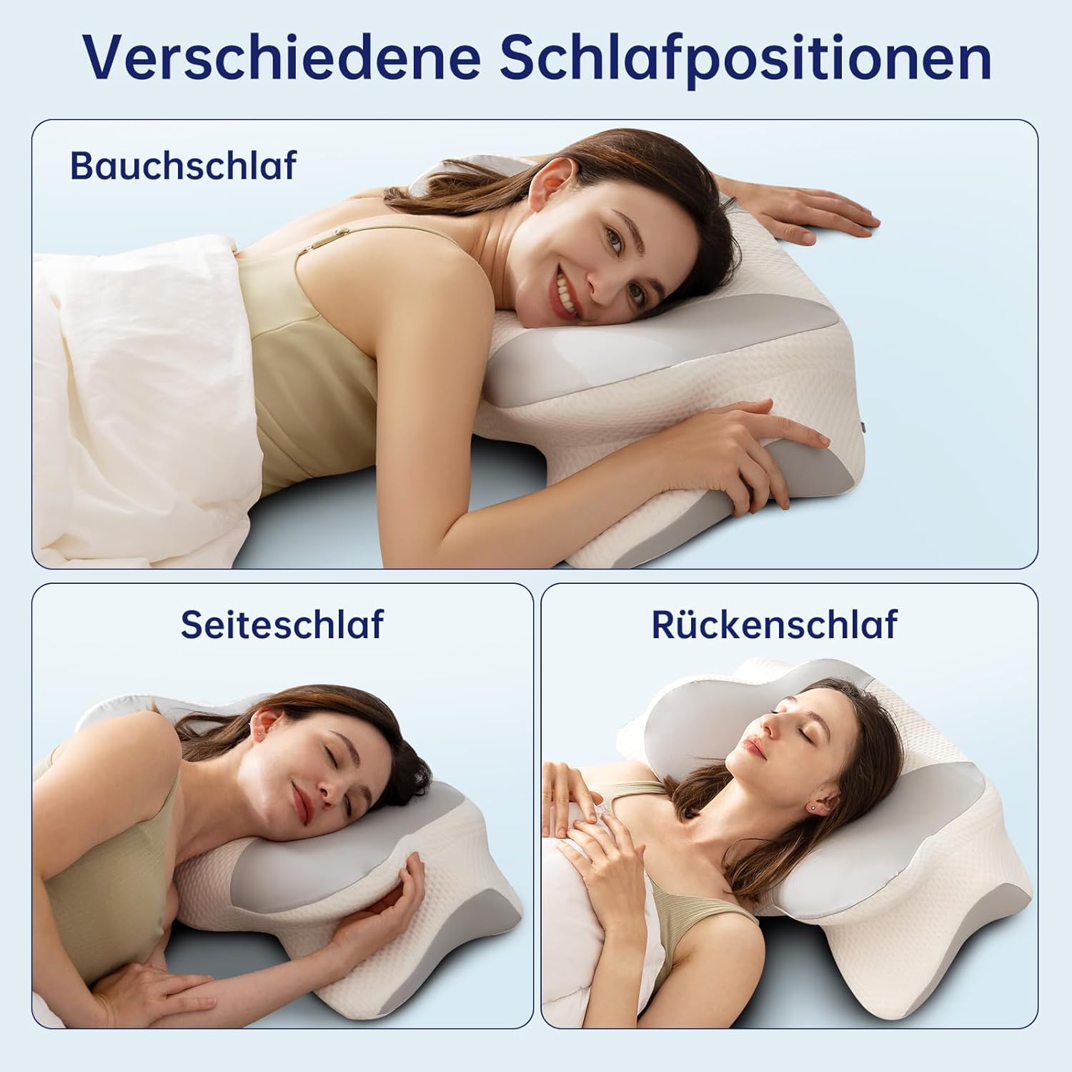 Orthopädisches Kissen mit Memory-Schaum, Anti-Schnarch-Kissen, Nackenstützkissen, ergonomisches Kissen, Schlafkissen für Seitenschläfer, Rückenschläfer und Bauchschläfer (grau) – Bild 5