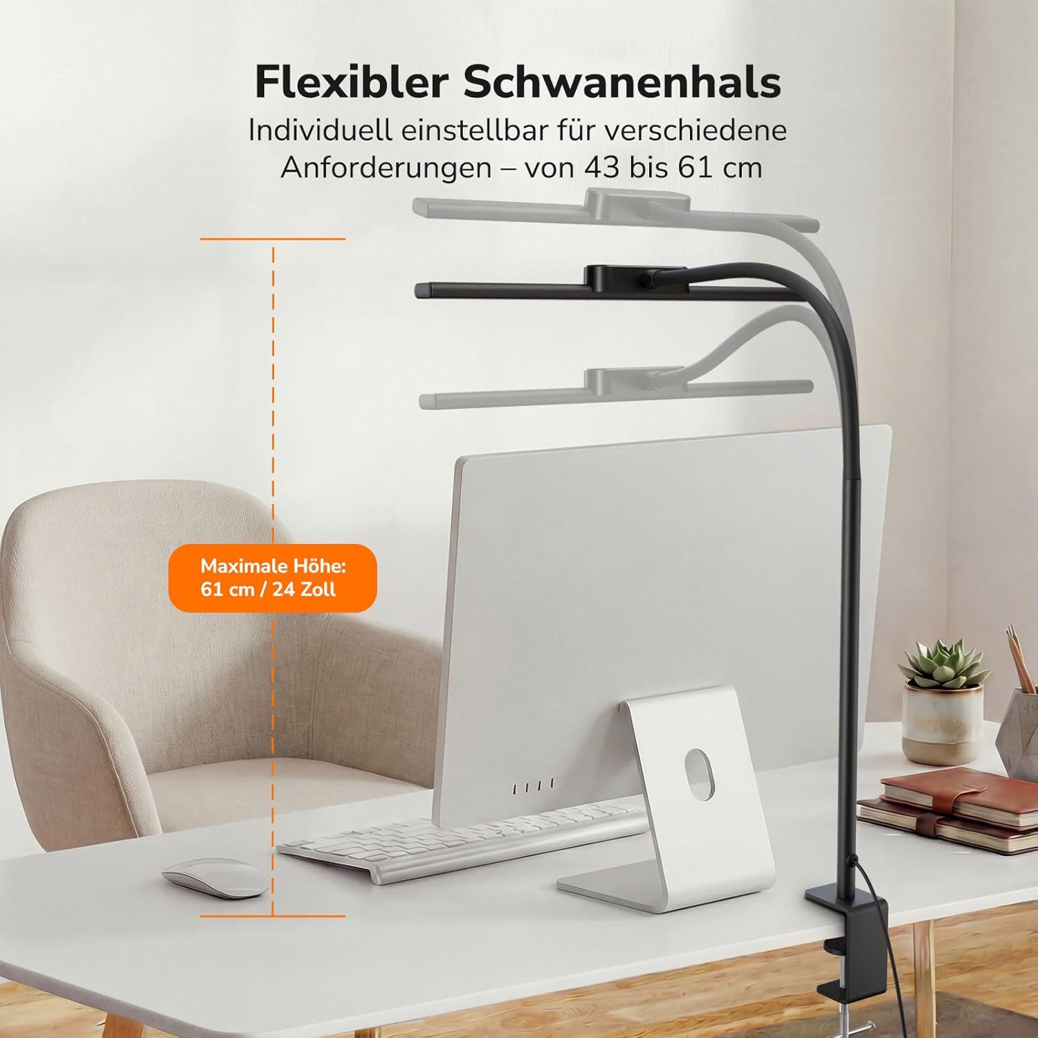 Lepro 11W Schreibtischlampe LED Klemmbare, augenfreundliche und dimmbare Schreibtischlampe, 5 Farbtemperaturen und 5 Helligkeitsstufen, mit flexiblem Schwanenhals, für Home Office und Büro, Schwarz – Bild 4