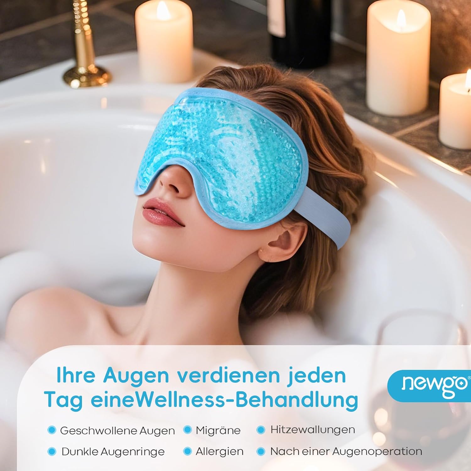 NEWGO Augenmaske, Kühlmaske, Gesichtskühlmaske gegen Migräne, Kopfschmerzen, geschwollene, müde Augen, Augenringe, Nebenhöhlenschmerzen, Eis-Augenmaske, blau – Bild 2