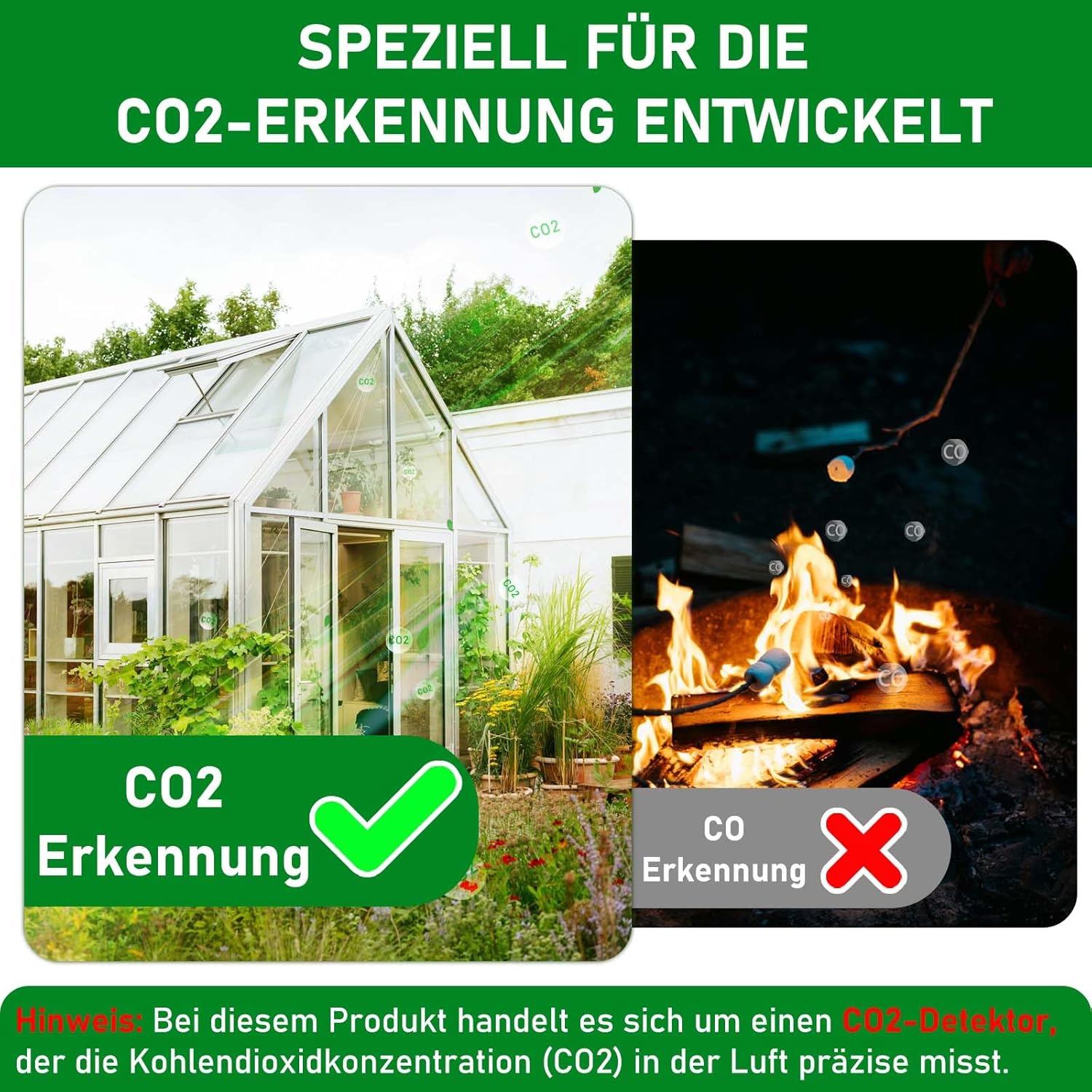 LSENLTY Kohlendioxid-Messgerät, 3-in-1-CO2-Messgerät (Temperatur, Luftfeuchtigkeit und CO2-Wert), hochpräzises CO2-Detektormessgerät, Luftqualitätstester mit Alarmfunktion und manueller Kalibrierung – Bild 9