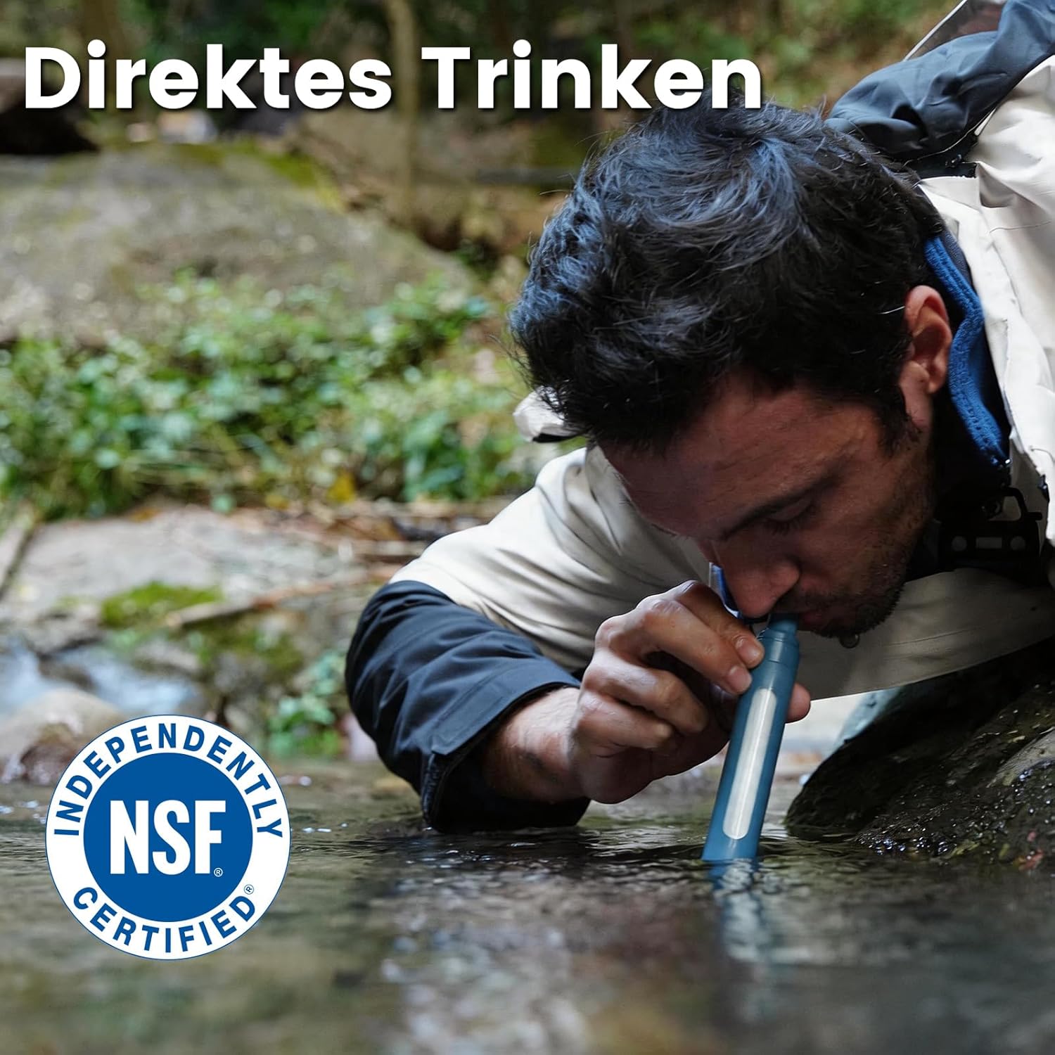 Wasserfilter Outdoor Survival mit Sichtfenster, persönlicher Trinkwasserfilter als Stift, 0,01 µm Ultrafiltrations-Aktivkohle, 3000 l Fassungsvermögen, leicht, tragbar für Camping, Wandern (blau x 3) – Bild 2