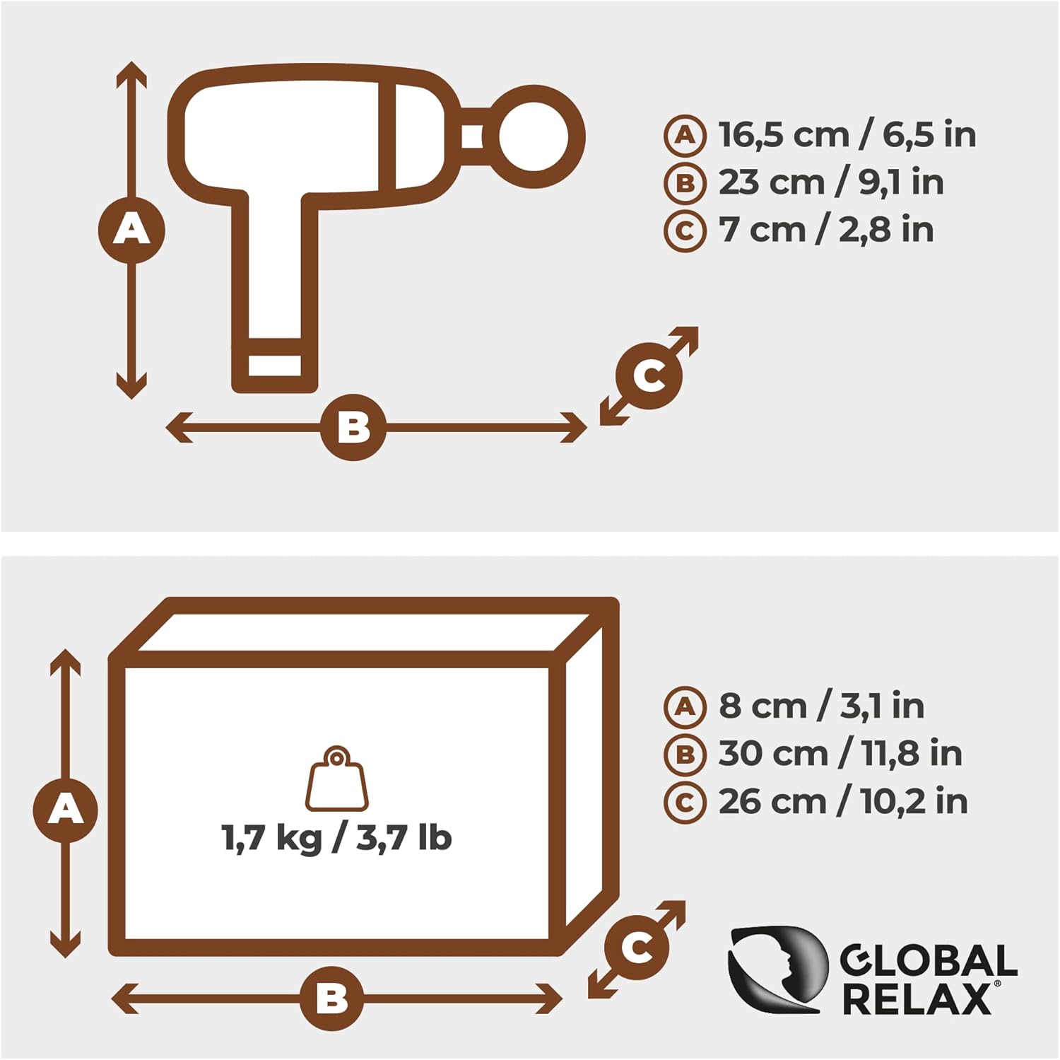 GLOBAL RELAX Taiko PRO Tiefengewebe-Massagepistole, Bänder, Muskelperkussion, 6 Köpfe, tragbar, wiederaufladbar, 6 Stunden Autonomie, Ergonomie, Erholung nach dem Training – Bild 6