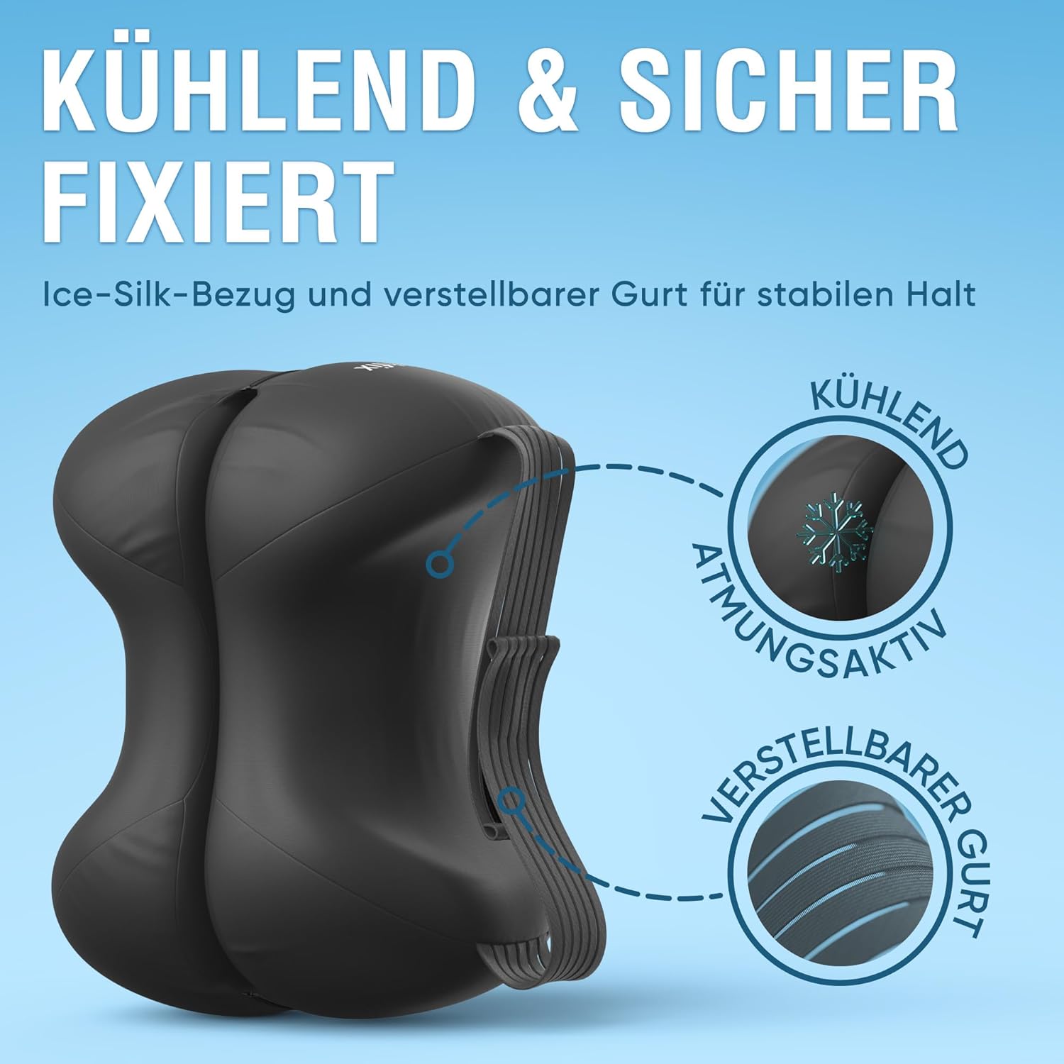 Healthfix Kniekissen für Seitenschläfer, orthopädisches Beinkissen zum Schlafen mit Gurt, 2 Stück, Memory-Schaum, kühlender, waschbarer Bezug (schwarz) – Bild 7