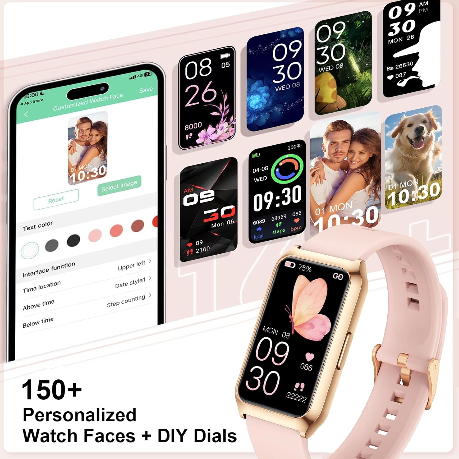 Damen-Smartwatch, 1,47-Zoll-Fitness-Tracker mit 25 Sportmodi, SpO2, Herzfrequenz-Schlafmonitor, Aluminiumgehäuse in Gold, Ultra-Akkulaufzeit, wasserdichte IP68-Fitnessuhr für iOS Android – Bild 7