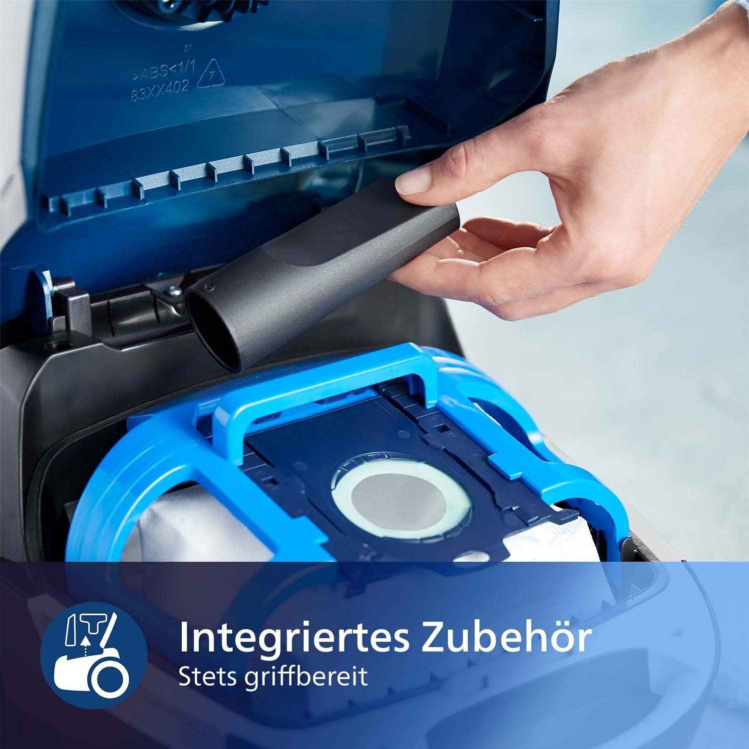 Philips Performer XD3110/09 Kompaktstaubsauger mit Beutel Serie 3000, 99,9 % Staubaufnahme, 900 W, Allergiefilter, Blau – Bild 6