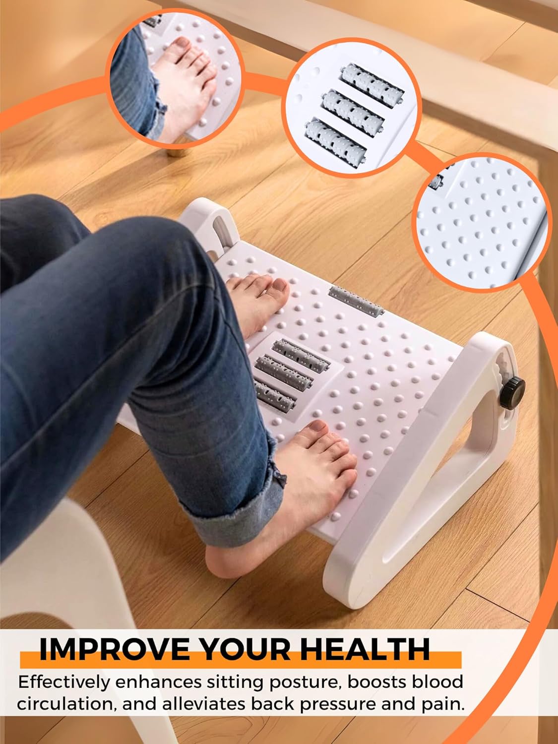 Fußstütze unter dem Schreibtisch, ergonomischer Fußhocker für das Büro, rutschfeste, verstellbare Fußstütze mit Massagefunktion, verbessert die Körperhaltung und Durchblutung, ideal für Arbeit und Zuhause – Bild 5