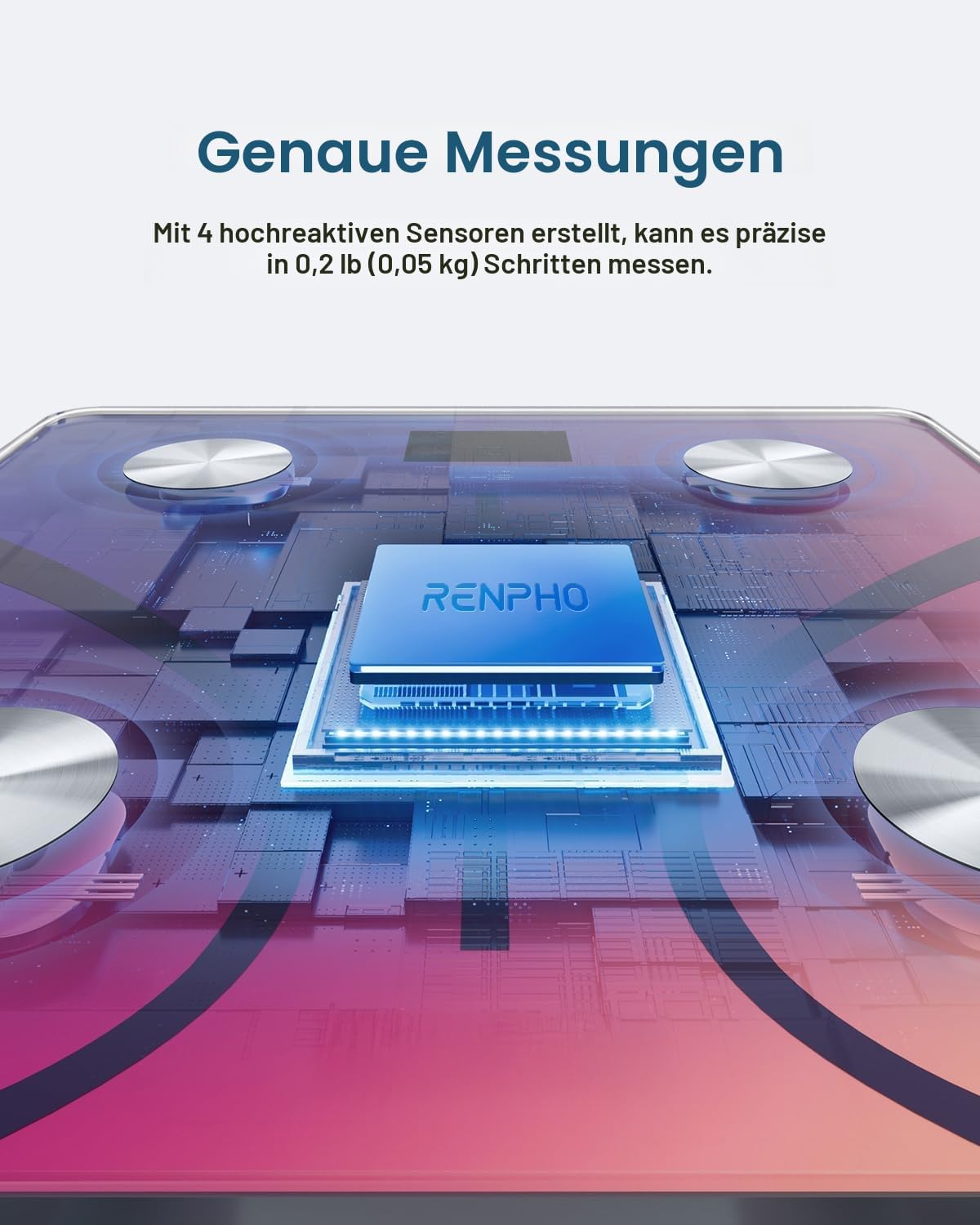 RENPHO Personenwaagen Körperfettwaage Digitale Waage mit App, Bluetooth Körperanalysewaage Smart Waage für Körperfett, BMI, Muskelmasse, Protein, BMR, Rot, Elis 1 – Bild 3