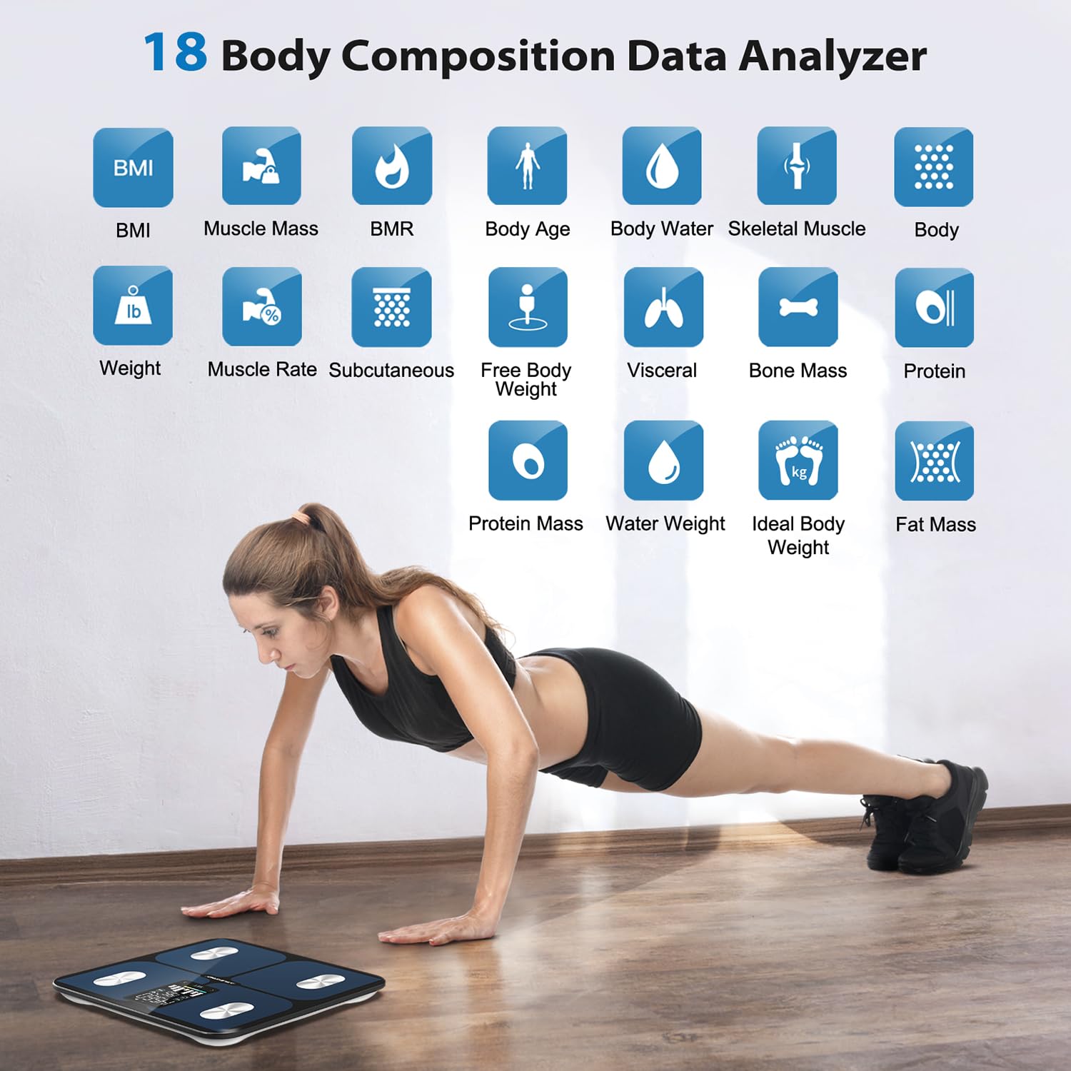 ABLEGRID Intelligente Personenwaage für Körpergewicht, digitale Körperfettwaage mit LED-Säulen-Trendanzeige, BMI, Muskelmasse, Körpertyp, genaue Waage für Menschen mit APP-freiem Modus, 180 kg – Bild 7