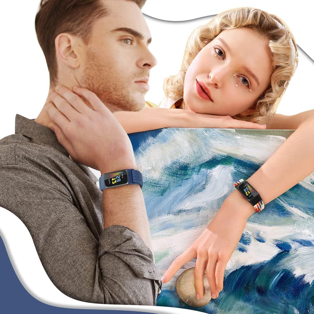 Elastisches geflochtenes Armband, nur kompatibel mit Fitbit Charge 6/Fitbit Charge 5, verstellbare Solo-Schlaufe, dehnbares Ersatzarmband aus Nylongewebe für Fitbit Charge 6/Charge 5 Damen Herren – Bild 7