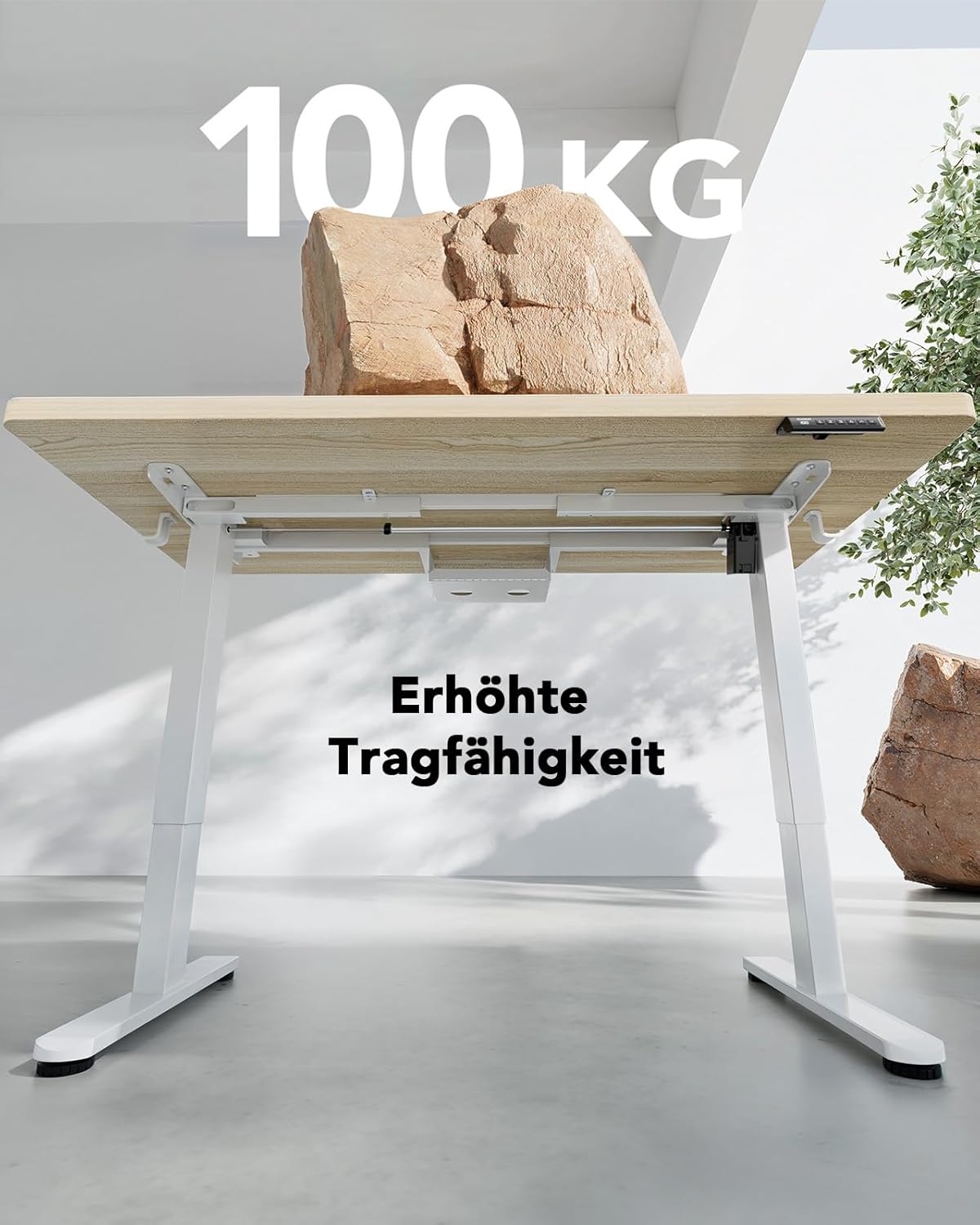 HUANUO Höhenverstellbarer Schreibtisch, 120 x 80 cm, 25 mm, ganze Tischplatte mit bürstenlosem Motor, ergonomischer Schreibtisch, höhenverstellbar, einfache Montage, elektrischer Stehschreibtisch für das Heimbüro – Bild 4