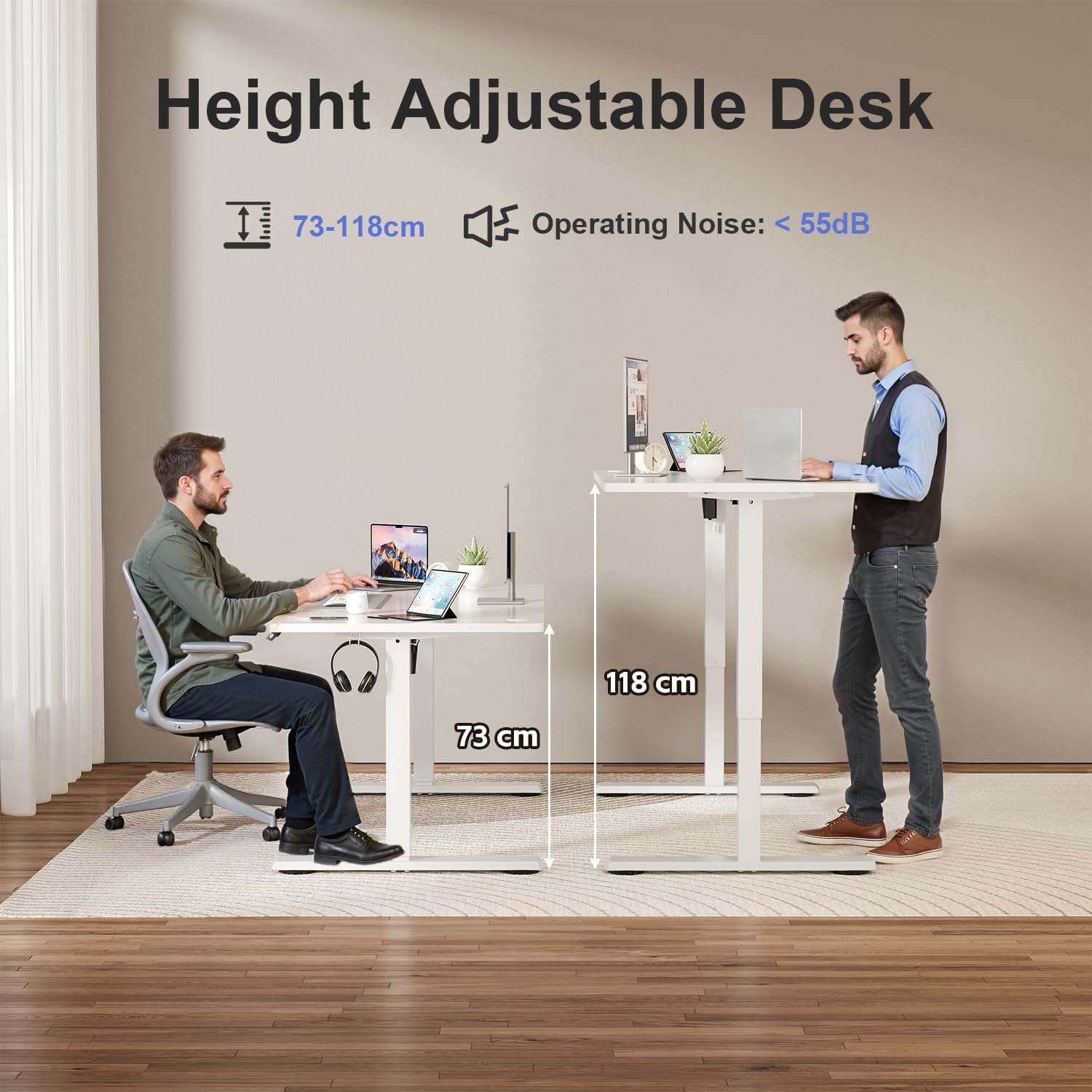JUMMICO Elektrisch höhenverstellbarer Schreibtisch – Stehsitztisch mit Memory-Funktion & kompletter Tischplatte, Computertisch für Büro & Zuhause, 80 x 53 cm, Weiß – Bild 4