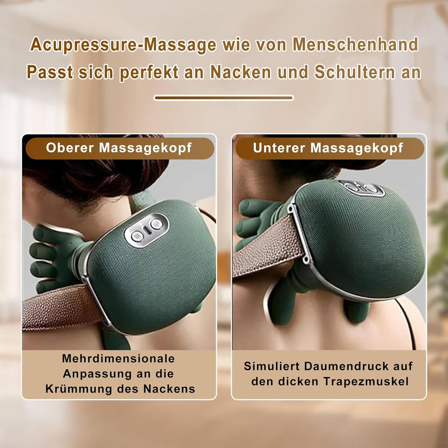 Massagegerät, 4D Bionic Hand-Nackenmassagegerät, elektrisches Shiatsu-Massagegerät mit Wärme, 3 Modi und 2 Wärmeeinstellungen, Tiefenmassage für Nacken und Schultern, lindert Muskelverspannungen und Müdigkeit – Bild 3