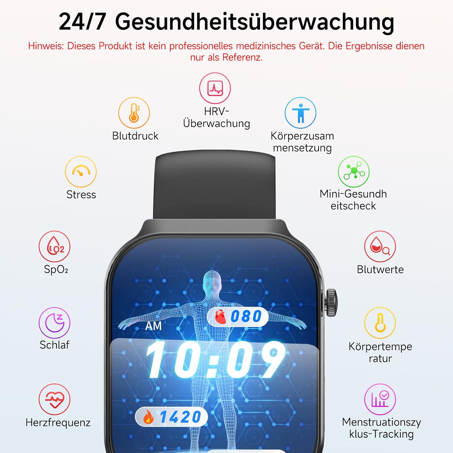 2026 Herren-Smartwatch mit EKG + HRV/BMI/Mikro-Gesundheitscheck/Blutdruck, 2,2-Zoll-Upgrade-Gesundheitsuhr mit 3D-gebogenem Display und 24-Stunden-Herzfrequenz-Schlafmonitor für Android/iOS – Bild 4