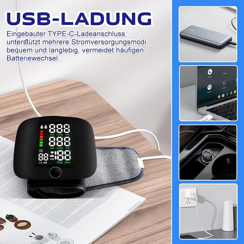 Handgelenk-Blutdruckmessgerät, digitales Blutdruckmessgerät Handgelenk mit 99 x 2 Lesespeicher, automatische Sprachausgabe, automatisches Handgelenk-Blutdruckmessgerät mit LCD-Bildschirm – Bild 7