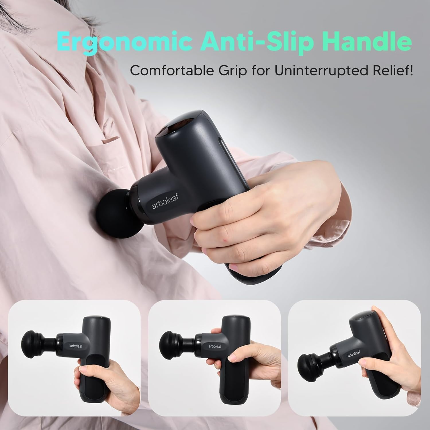 arboleaf Massagepistole, Mini-Massagepistole, tragbare Muskelpistole 0,39 kg mit 5 Silikonaufsätzen und 5 Intensitätsstufen 3200 U/min, superleises Reisemassagegerät mit Transportkoffer zur Muskelentspannung – Bild 7