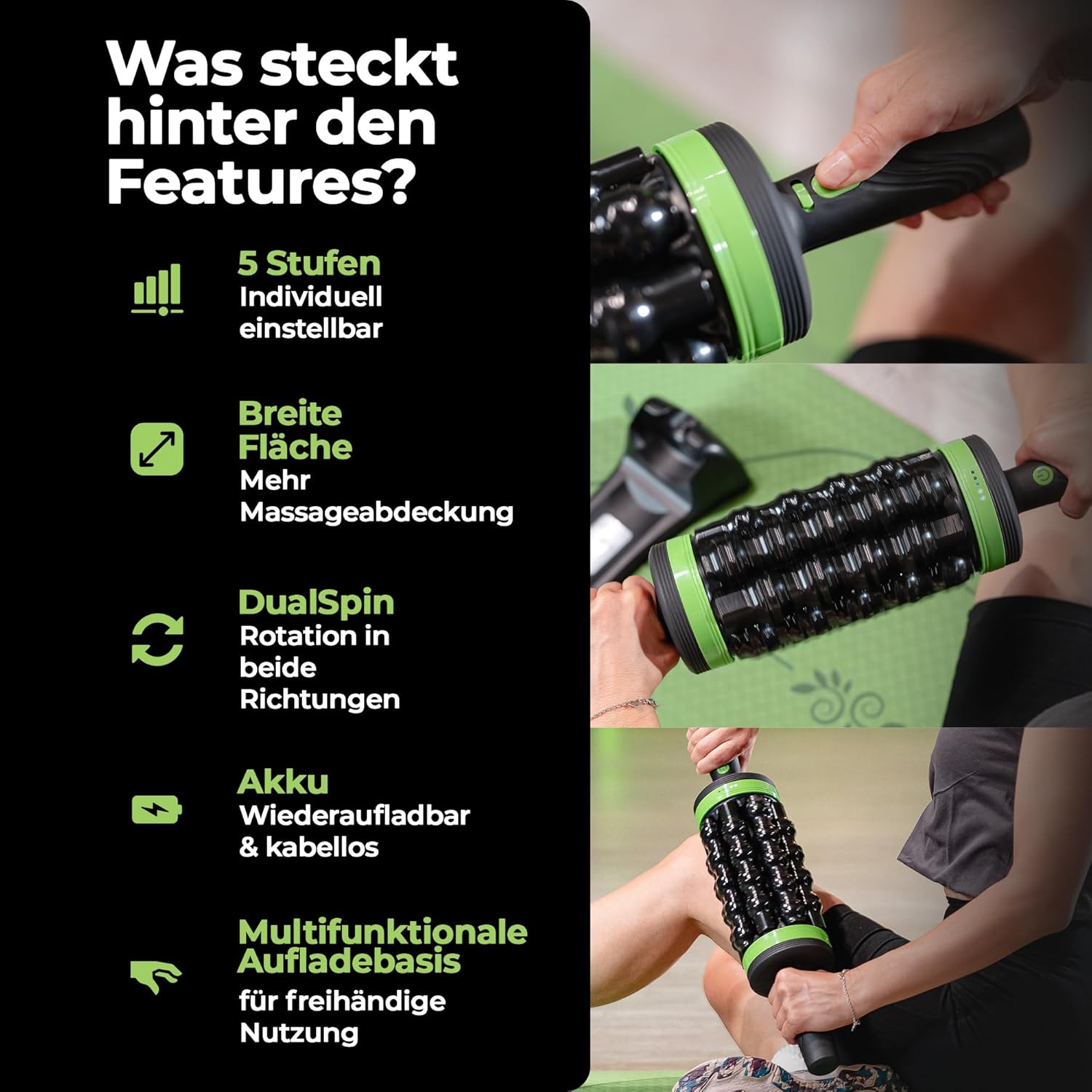 Elektrische Faszienrolle, Massagegerät Ganzkörper, Rollenmassagegerät, Anti-Cellulite, 5 in 1 + Freisprechstation, Tiefengewebe, 5 Stufen, Faszien, Stoßwellentherapie – Bild 5
