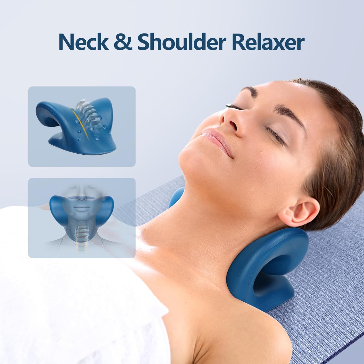 Cozyhealth Nacken- und Schulterentspanner, Nackenstrecker zur Linderung von Nackenschmerzen, Nackenstrecker, Chiropraktikkissen zur Entspannung der Halswirbelsäule, Nackenkissen (Dunkelblau) – Bild 3
