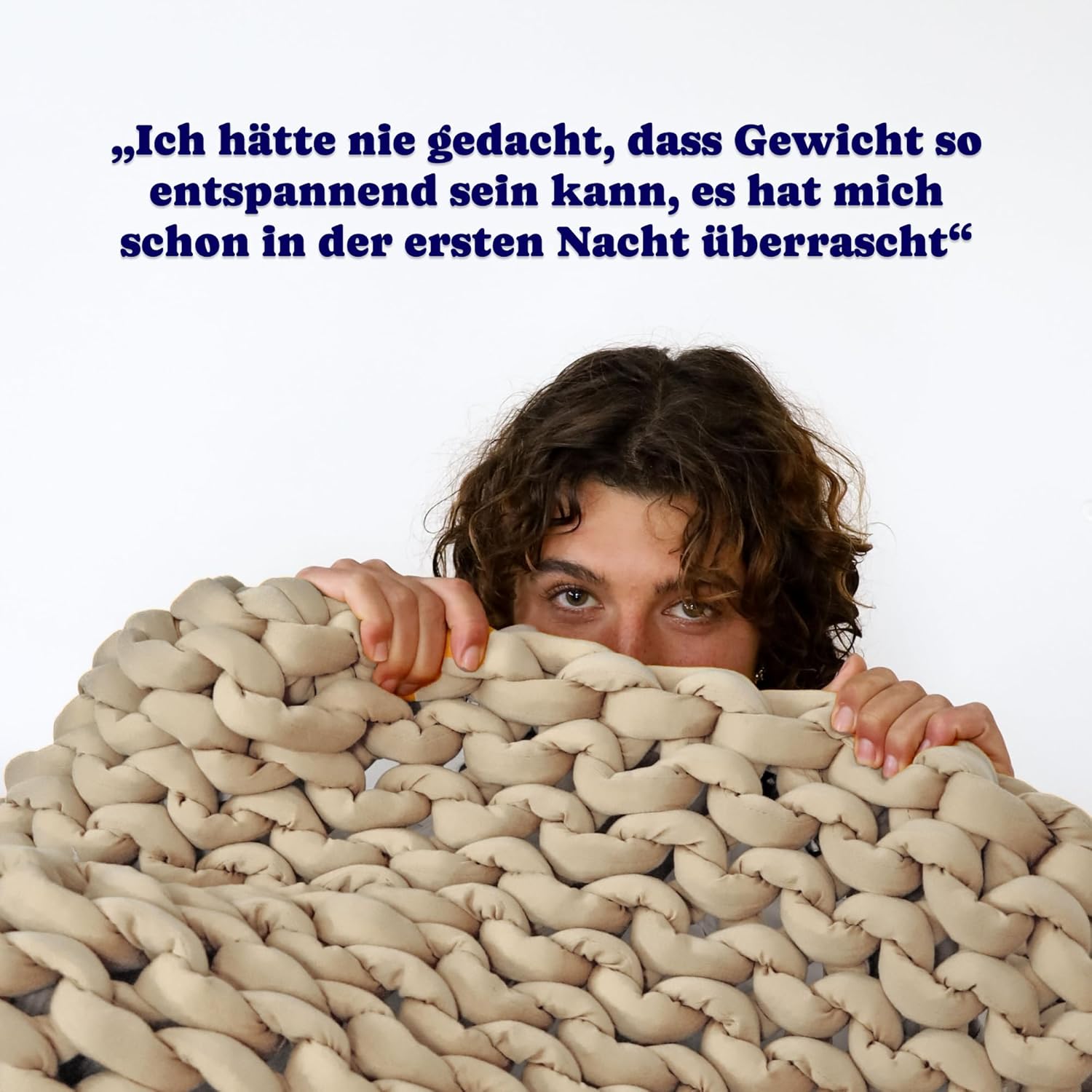 SIESTA Gewichtsdecke – Premium Grobstrick Beige (7 kg) – Atmungsaktive Therapiedecke gegen Stress & Schlafstörungen – 100 % RPET, nachhaltig, Öko-Tex & waschbar – Bild 6